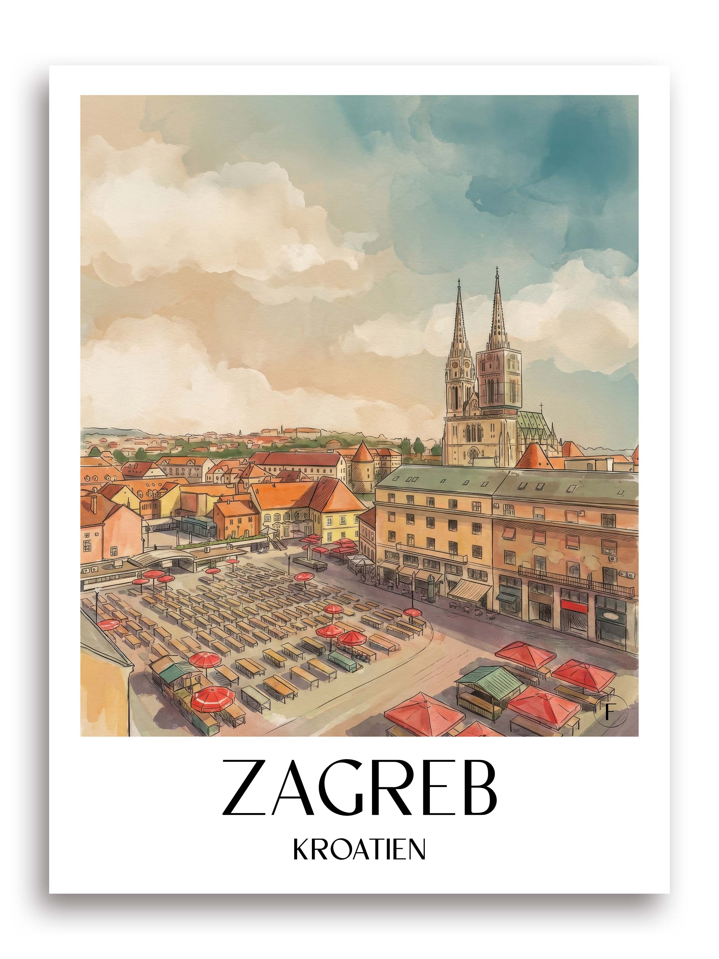 zagreb-kroatien-poster-aquarell