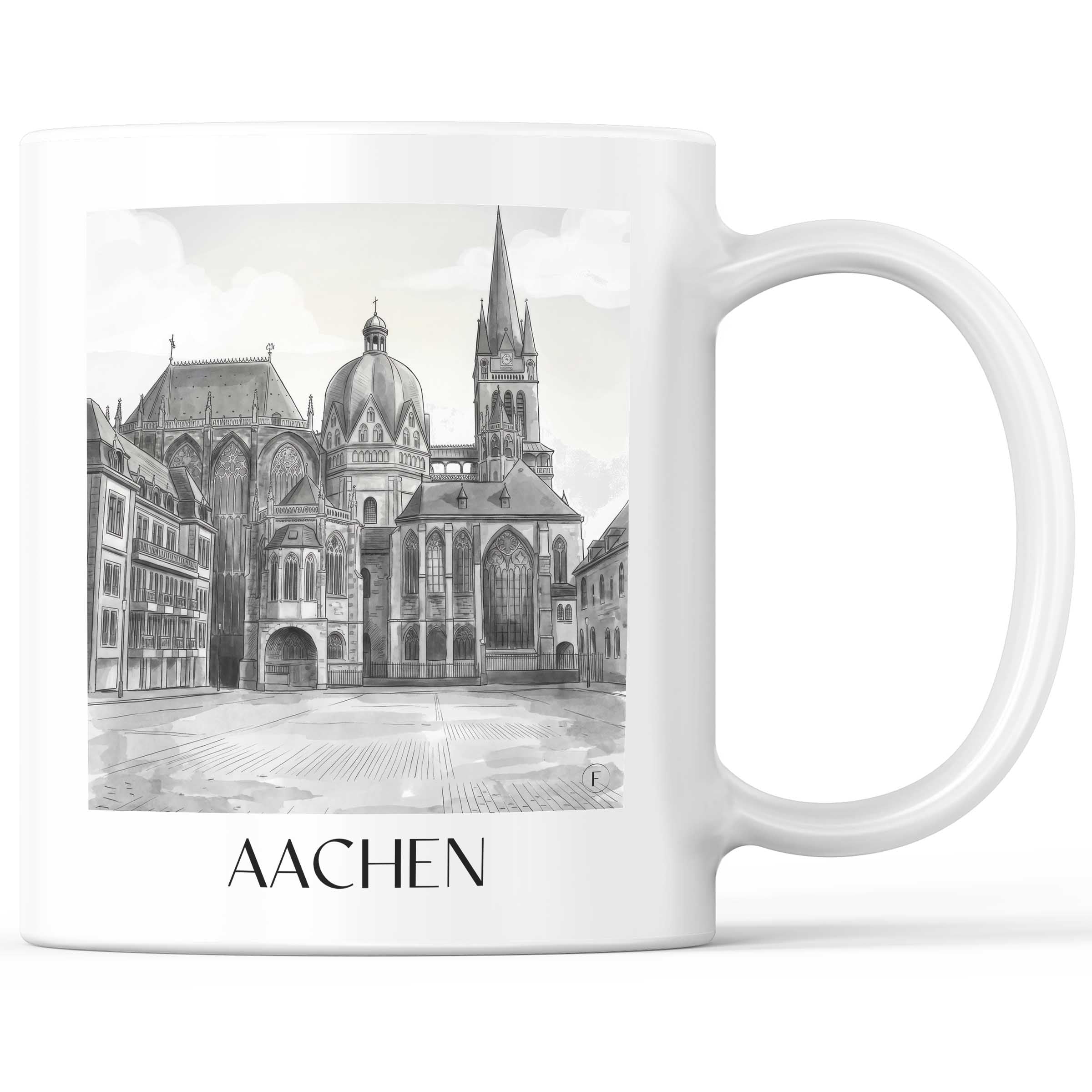 Aachen - Deutschland Becher - Kaffeetasse im Aquarell Schwarz-Weiß Stil - favplace