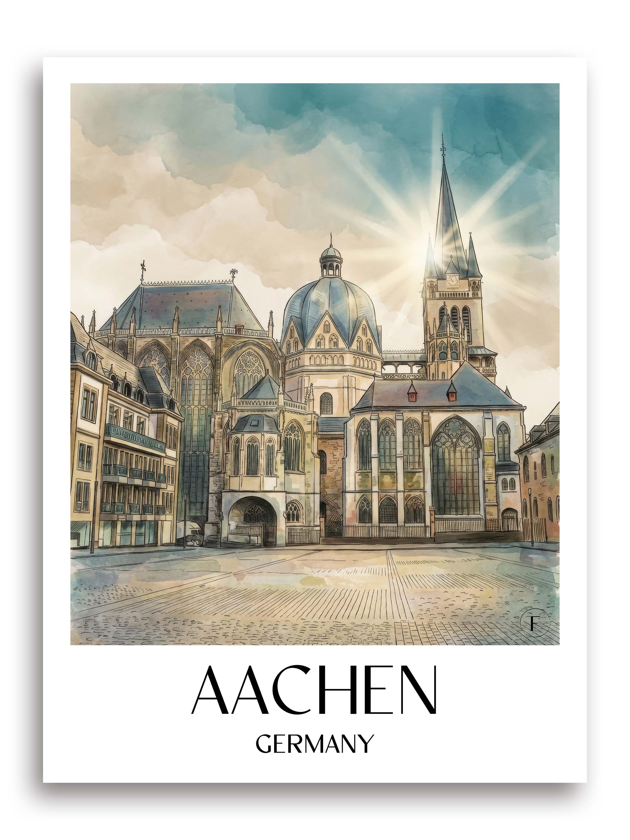 Aachen Poster - Deutschland Kunstdruck - Aquarell von A4 bis A1 - favplace