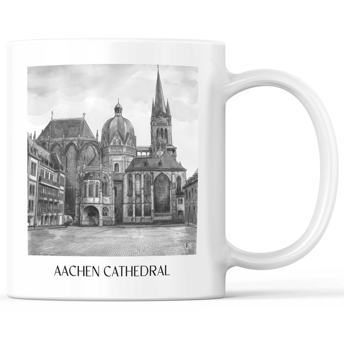 Aachener Dom Kaffeebecher - Rheinland - Deutschland Becher - Kaffeetasse im Aquarell Schwarz-Weiß Stil - favplace