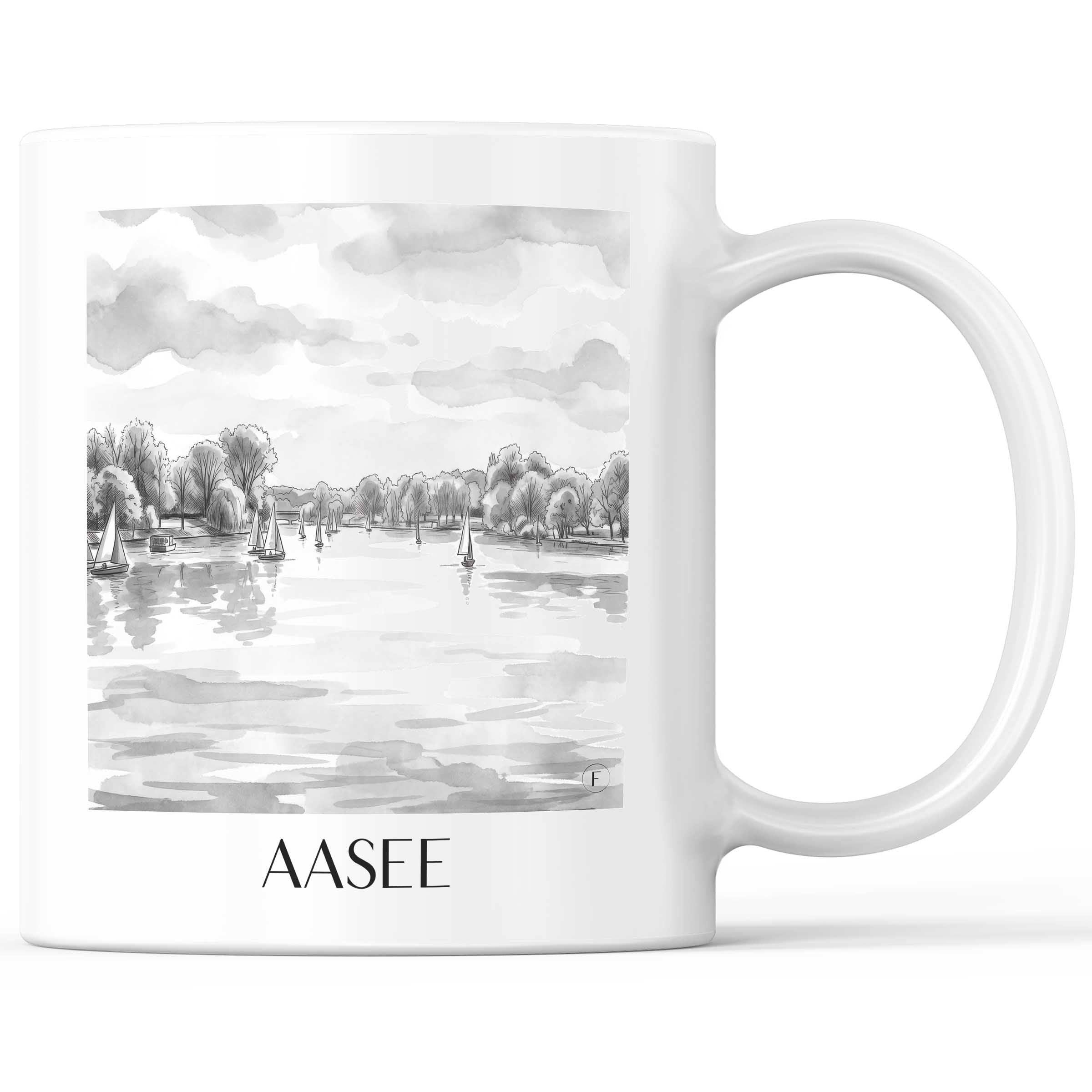 aasee-münster-deutschland-kaffeebecher-aquarell-schwarz-weiss