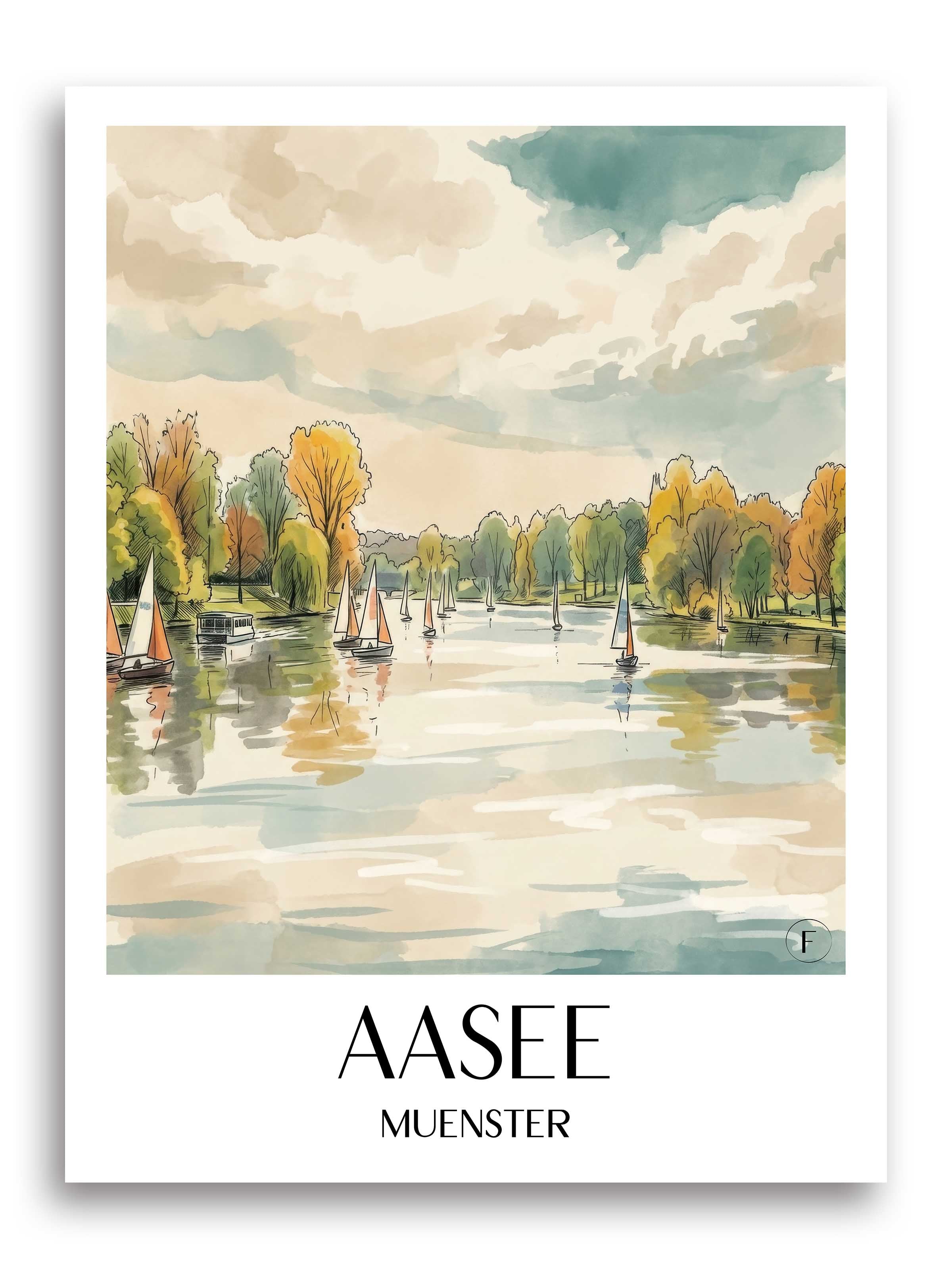 Aasee Poster - Münster - Deutschland Kunstdruck - Aquarell von A4 bis A1 - favplace