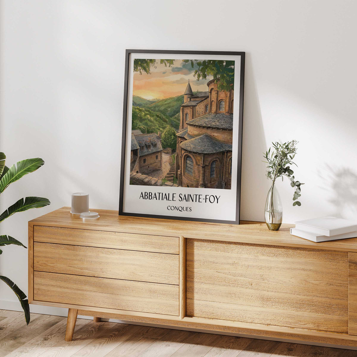 abbatiale-sainte-foy-conques-frankreich-poster-aquarell