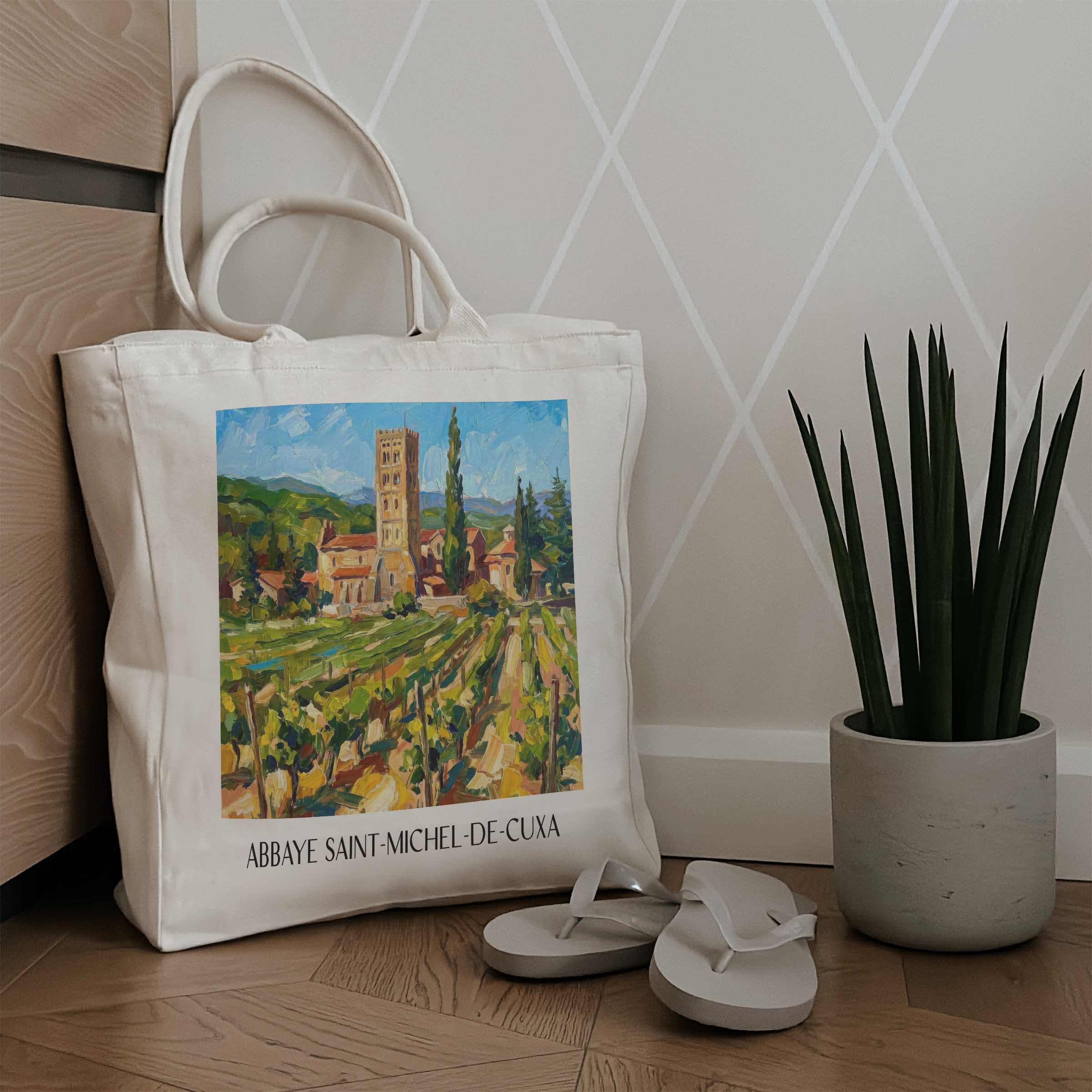abbaye-saint-michel-de-cuxa-prades-frankreich-einkaufstasche-oil-painting-oelgemaelde