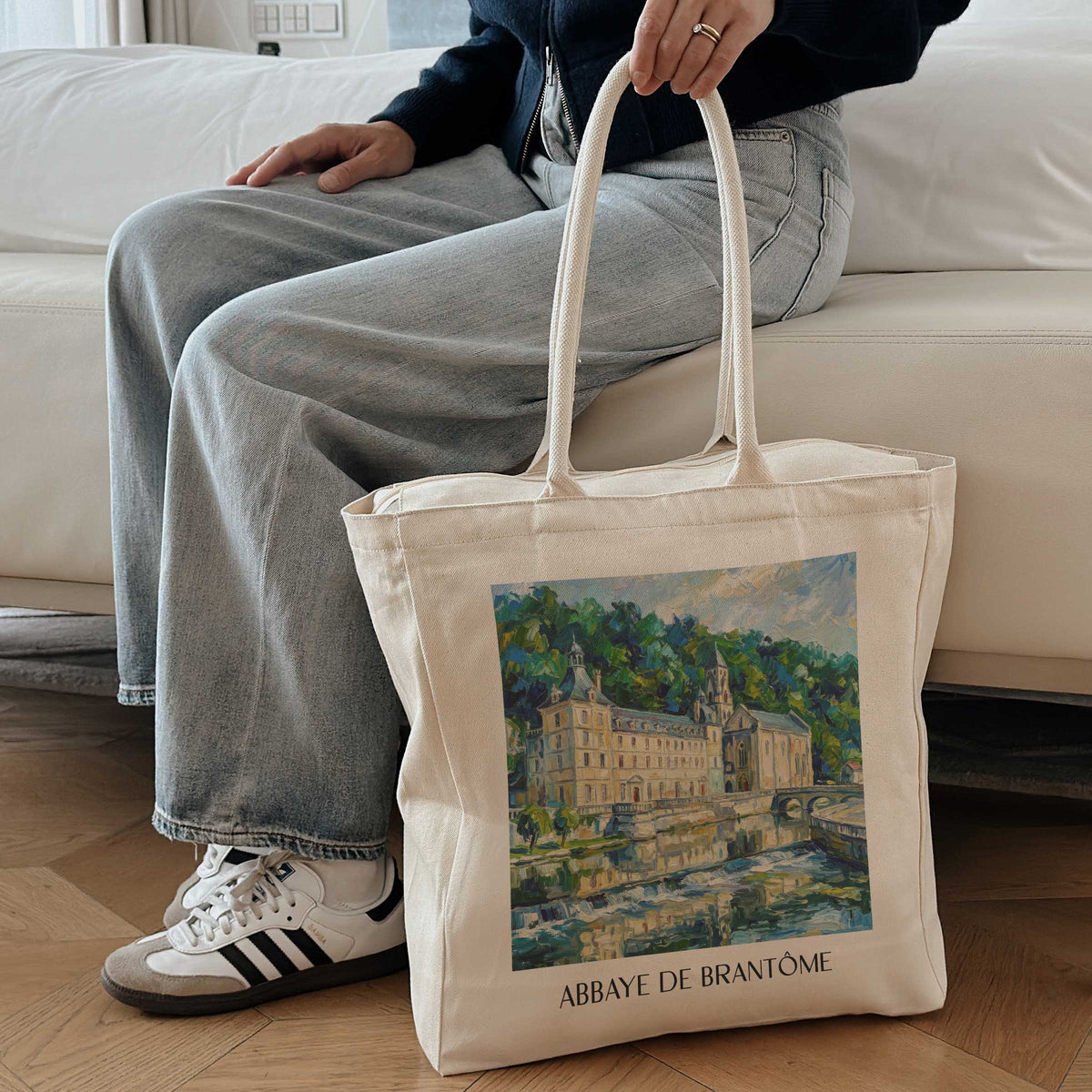 abbaye-de-brantôme-brantôme-frankreich-einkaufstasche-oil-painting-oelgemaelde
