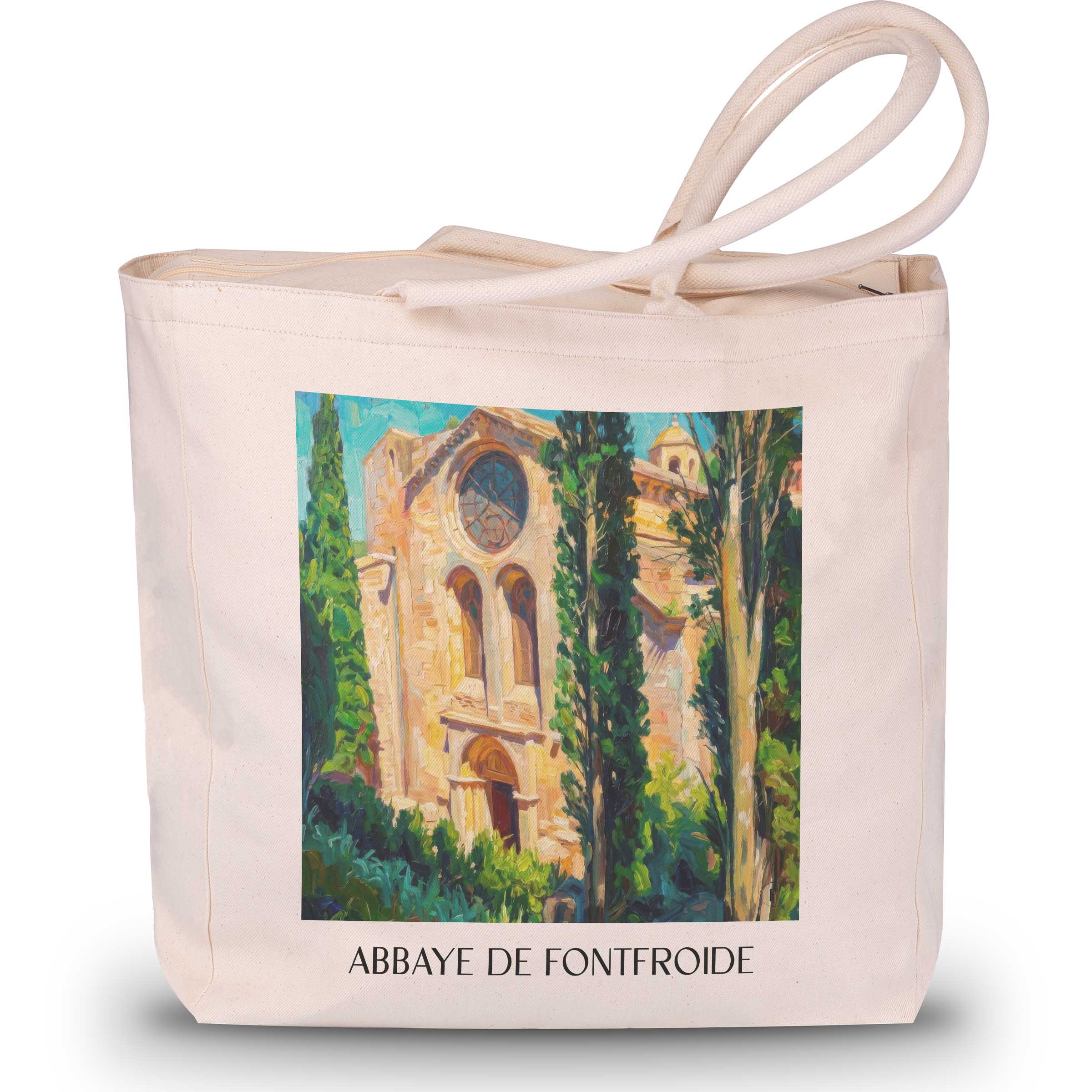 abbaye-de-fontfroide-corbières-frankreich-einkaufstasche-oil-painting-oelgemaelde