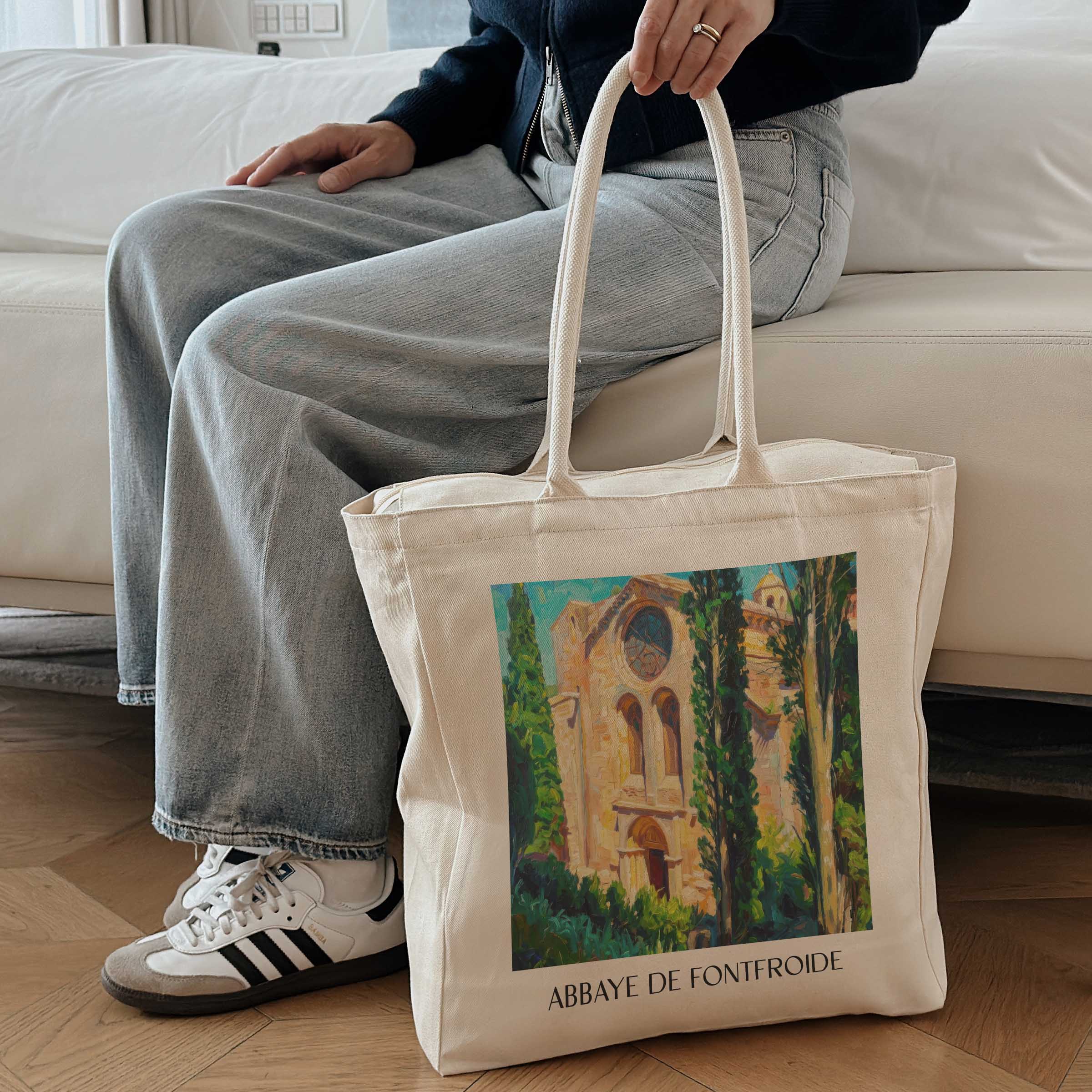 abbaye-de-fontfroide-corbières-frankreich-einkaufstasche-oil-painting-oelgemaelde
