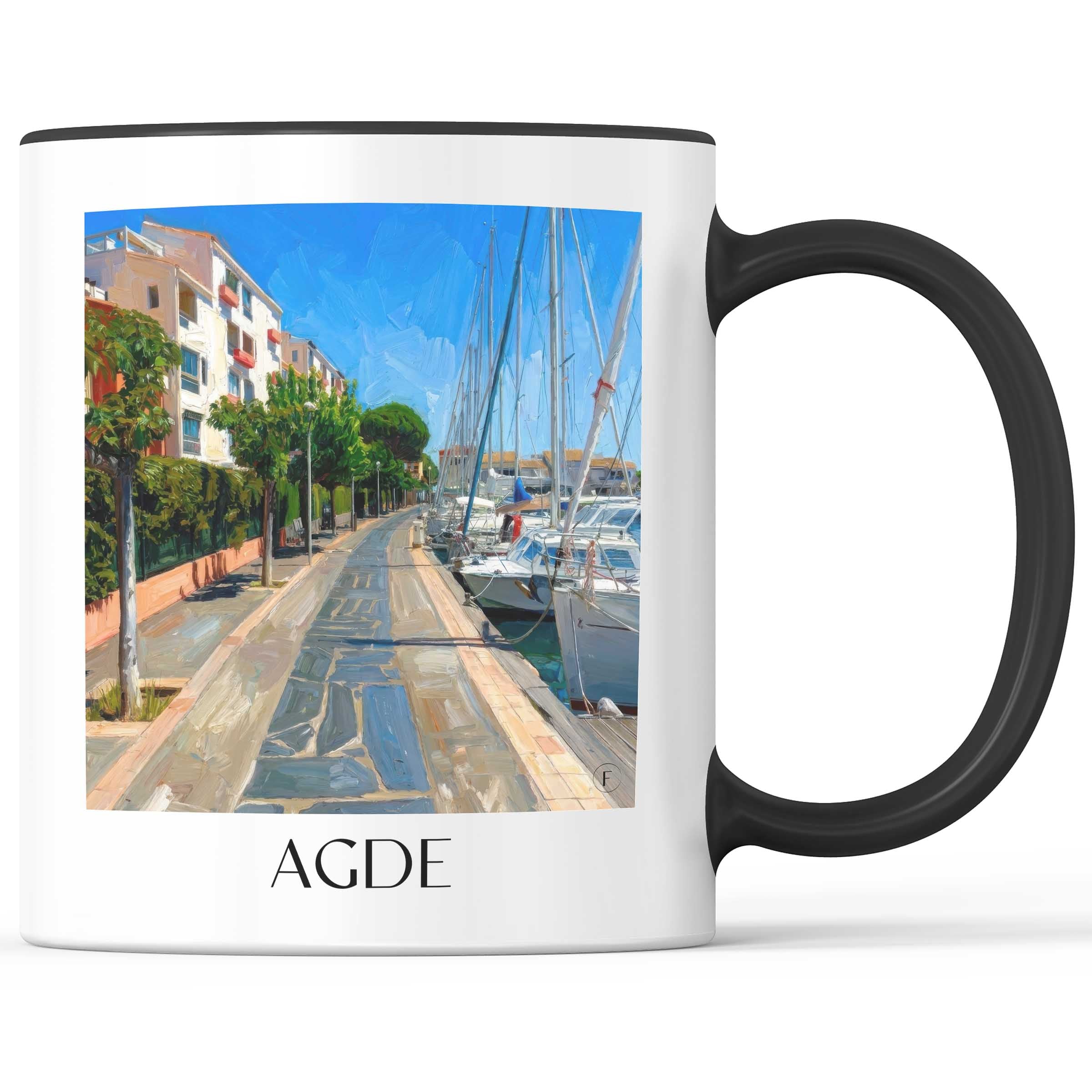 Agde Kaffeebecher - Okzitanien - Frankreich Becher - Kaffeetasse im Ölgemälde Stil - favplace