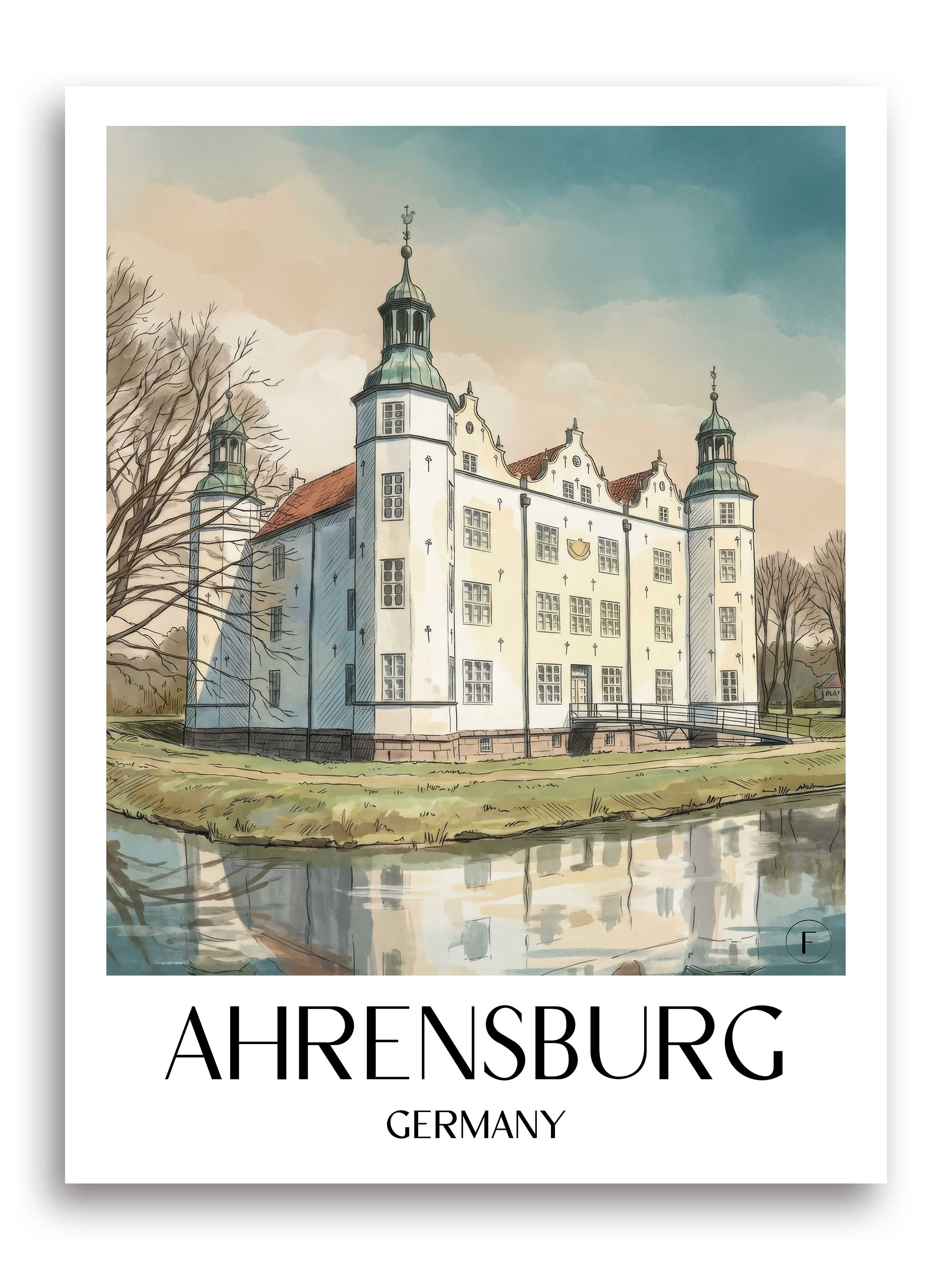 Ahrensburg Poster - Schleswig-Holstein - Deutschland Kunstdruck - Aquarell von A4 bis A1 - favplace