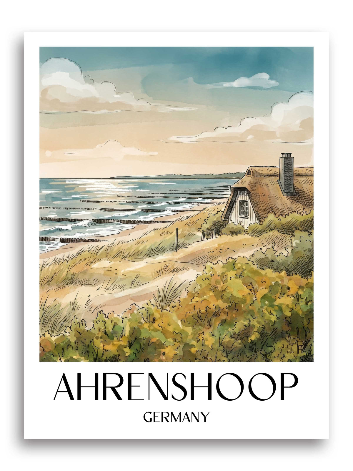 Ahrenshoop Poster - Mecklenburg-Vorpommern - Deutschland Kunstdruck - Aquarell von A4 bis A1 - favplace