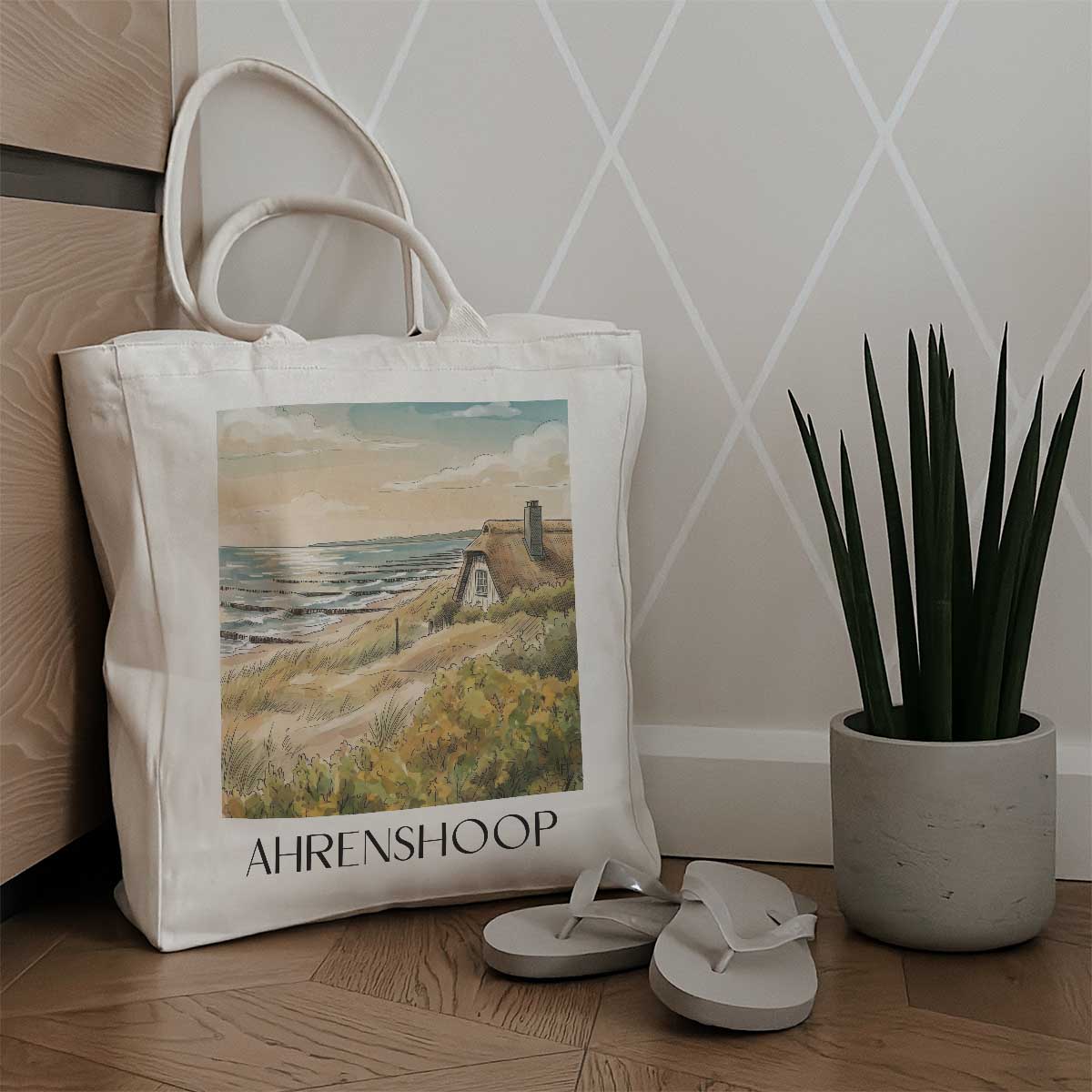 ahrenshoop-mecklenburg-vorpommern-deutschland-einkaufstasche-aquarell