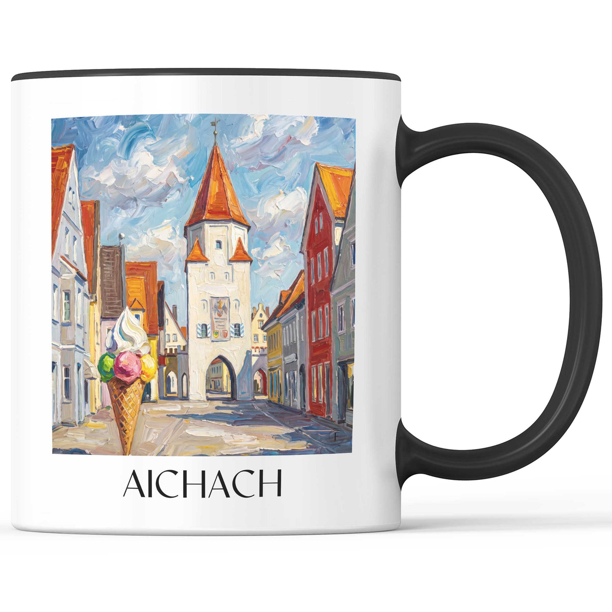 Aichach Kaffeebecher - Bayern - Deutschland Becher - Kaffeetasse im Ölgemälde Stil