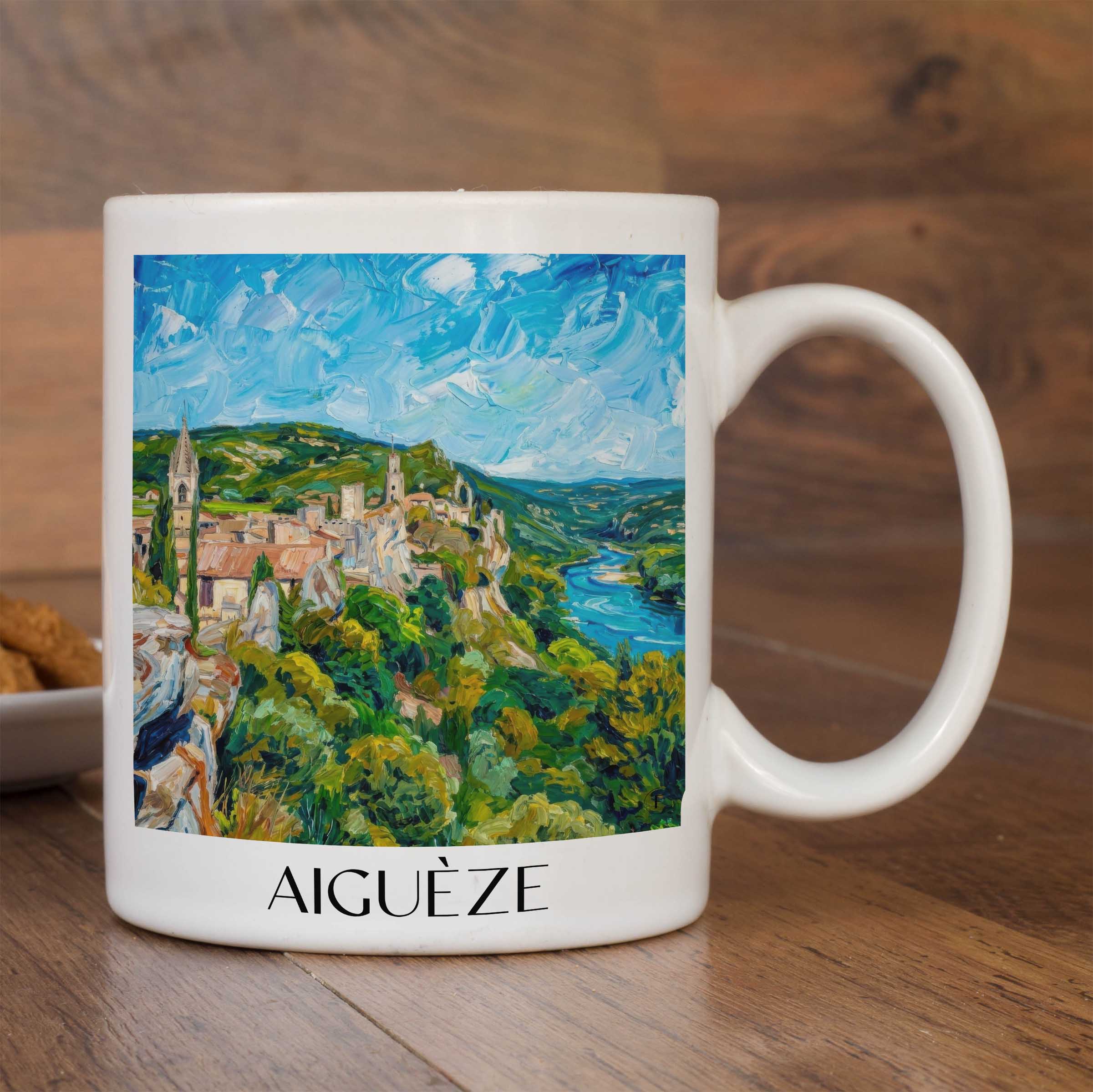 aiguèze-cèze-frankreich-kaffeebecher-oil-painting-oelgemaelde
