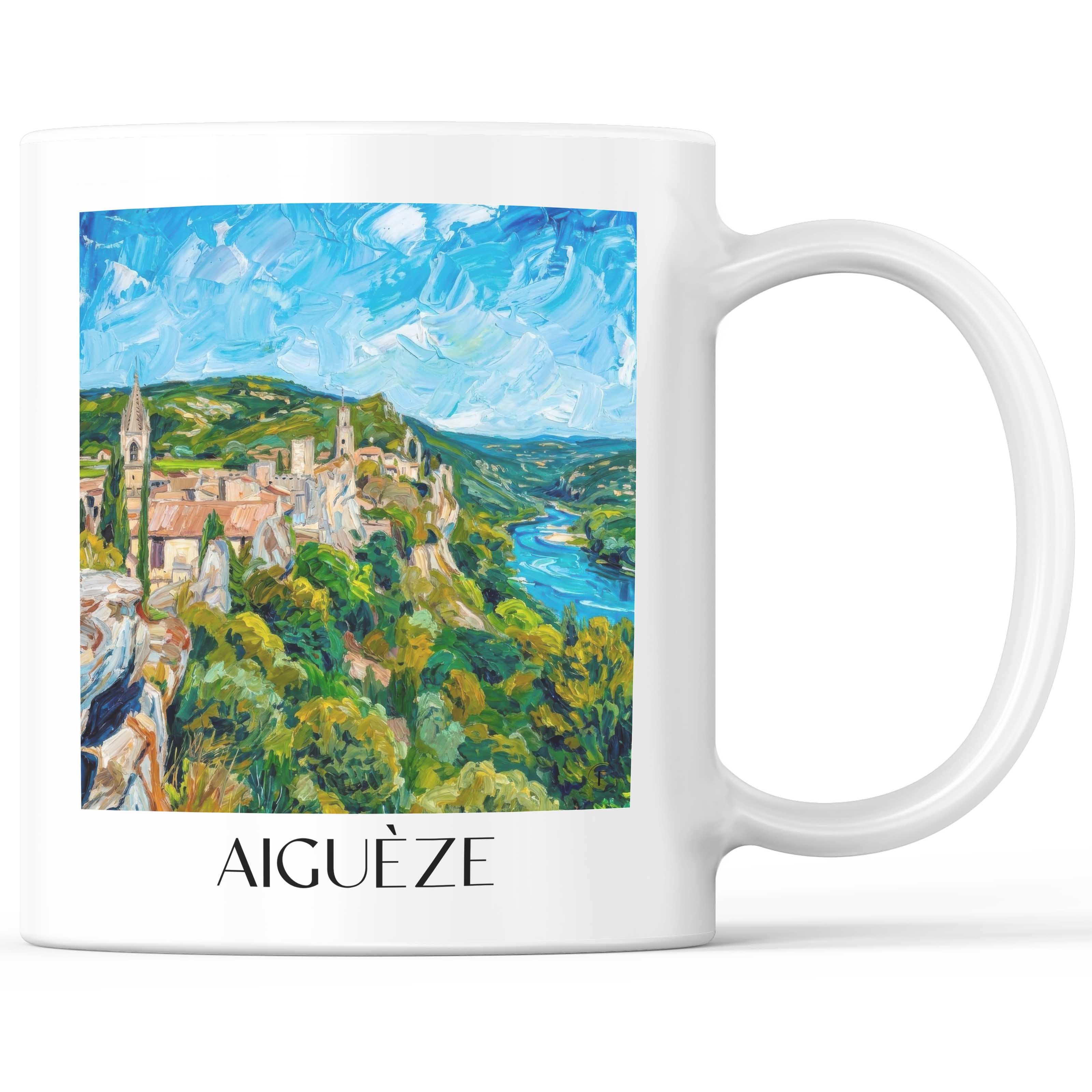 Aiguèze Kaffeebecher - Cèze - Frankreich Becher - Kaffeetasse im Ölgemälde Stil - favplace