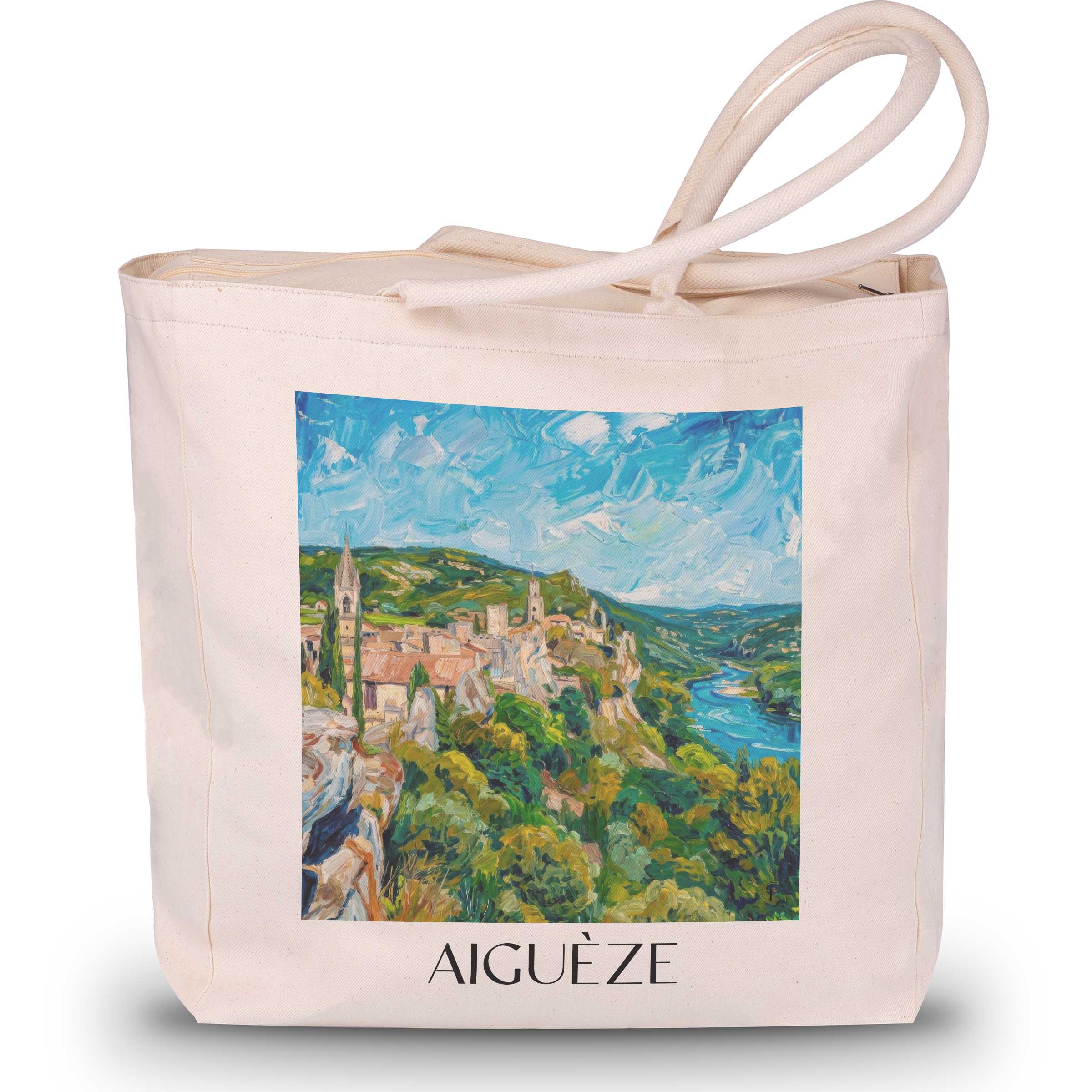 Aiguèze Shopping Tasche - Cèze - Frankreich Tote Bag - Einkaufstasche im Ölgemälde Stil - favplace