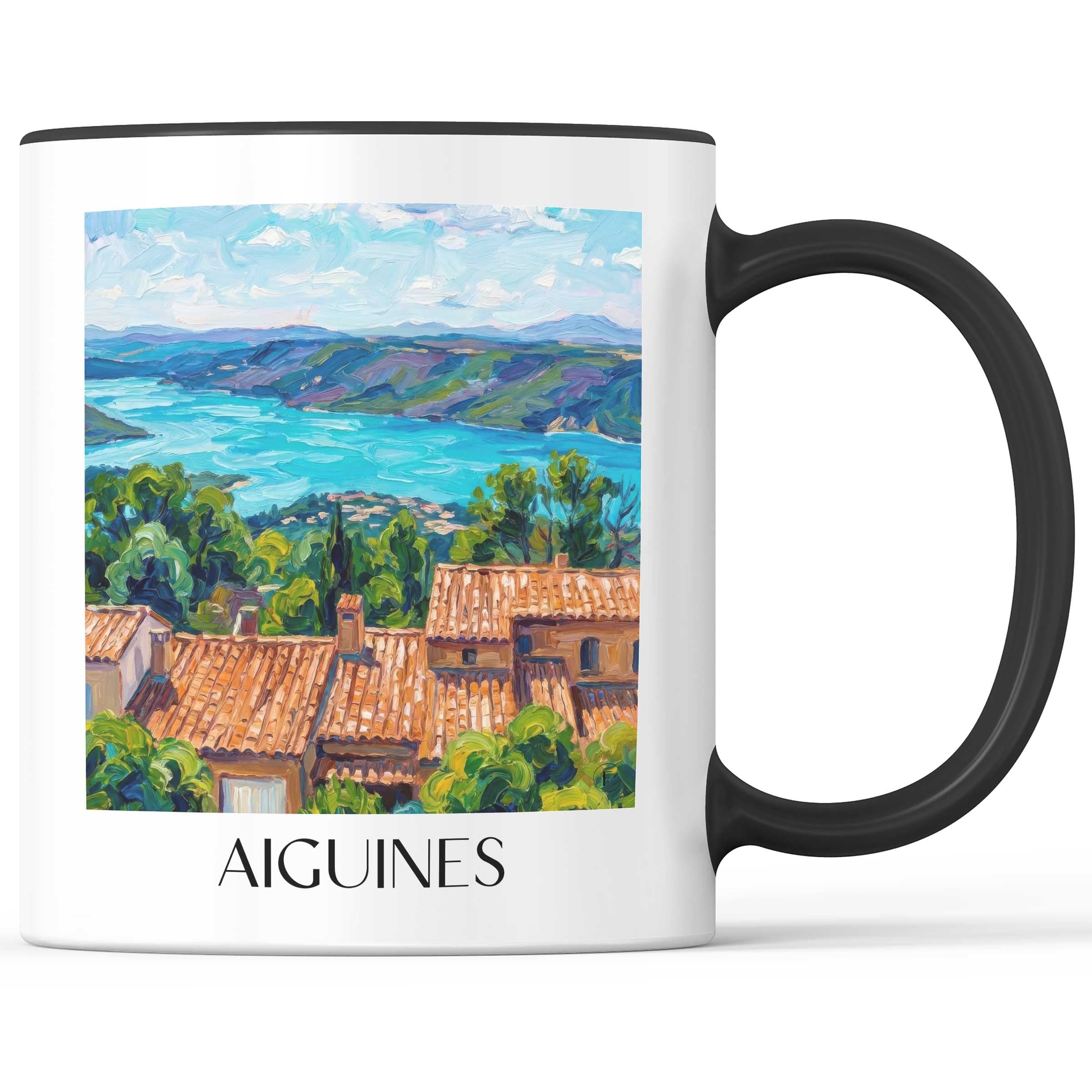 Aiguines Kaffeebecher - Verdon - Frankreich Becher - Kaffeetasse im Ölgemälde Stil - favplace