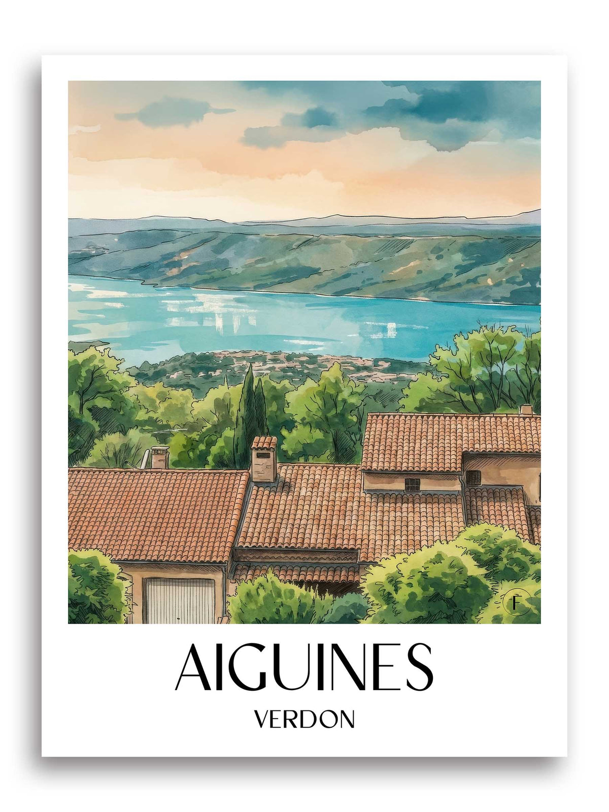 Aiguines Poster - Verdon - Frankreich Kunstdruck - Aquarell von A4 bis A1 - favplace