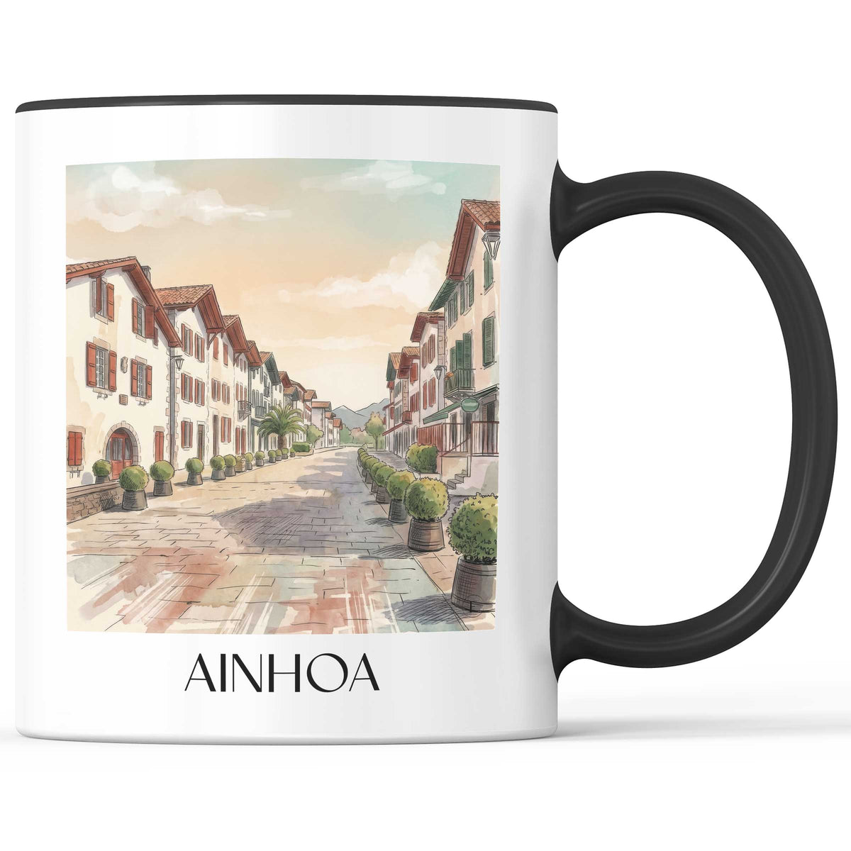 ainhoa-pays-basque-frankreich-kaffeebecher-aquarell