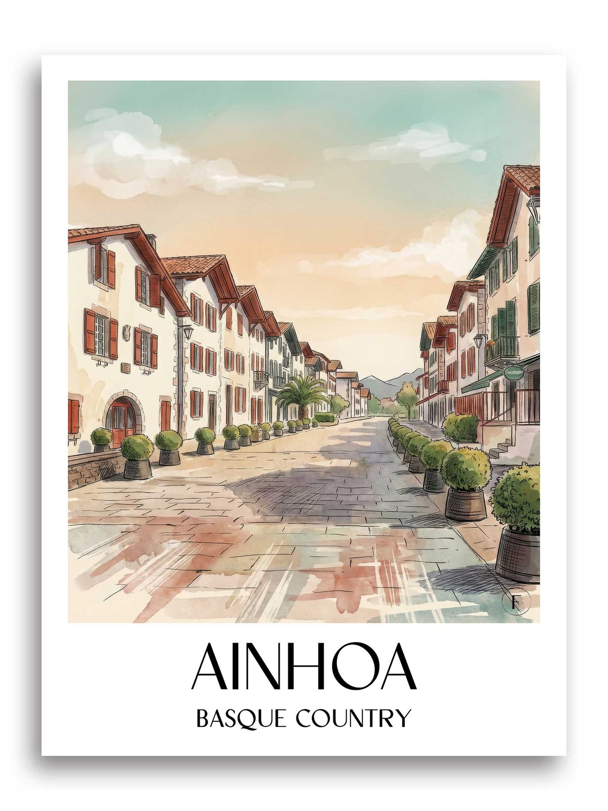 Ainhoa Poster - Pays Basque - Frankreich Kunstdruck - Aquarell von A4 bis A1 - favplace