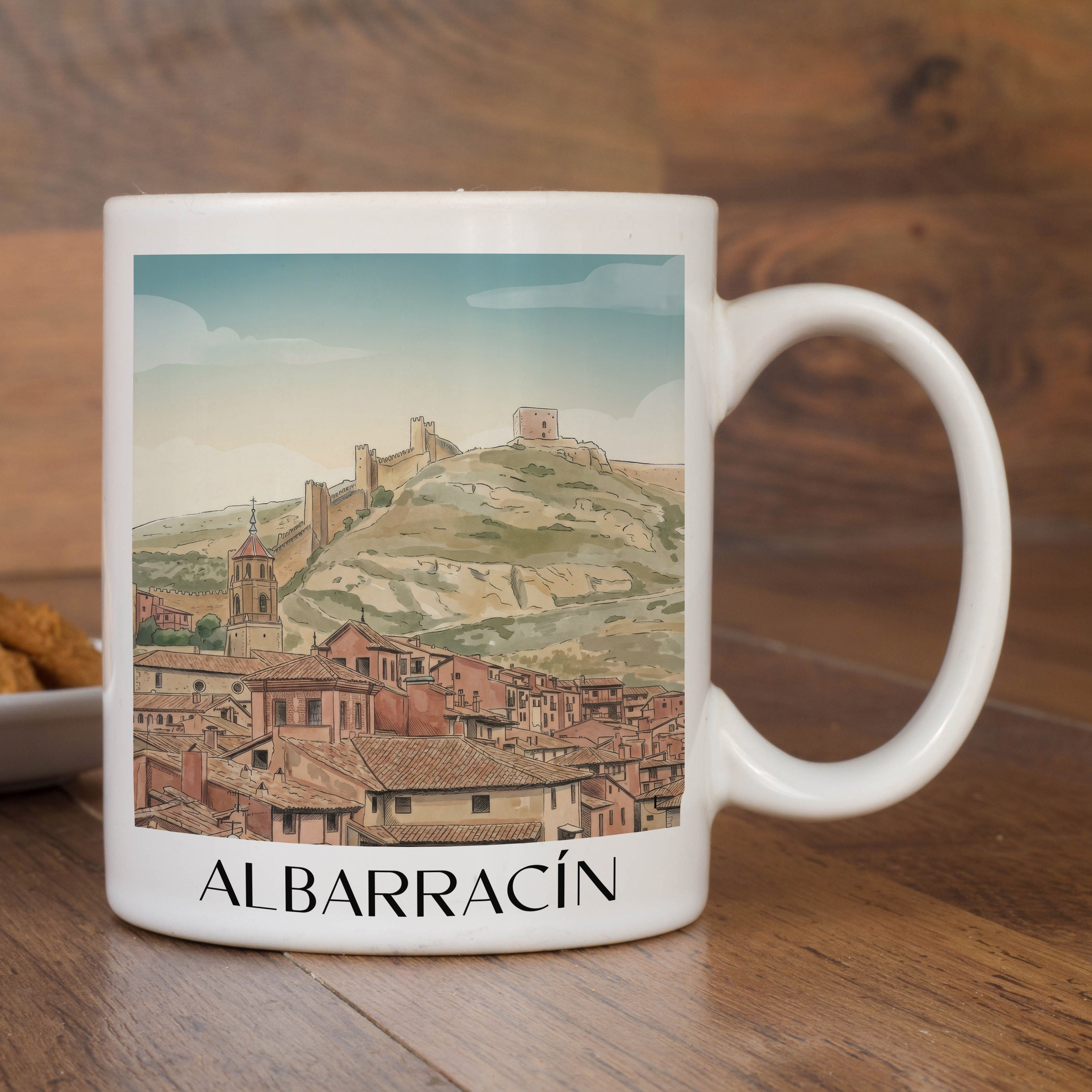 albarracín-spanien-spanien-kaffeebecher-aquarell