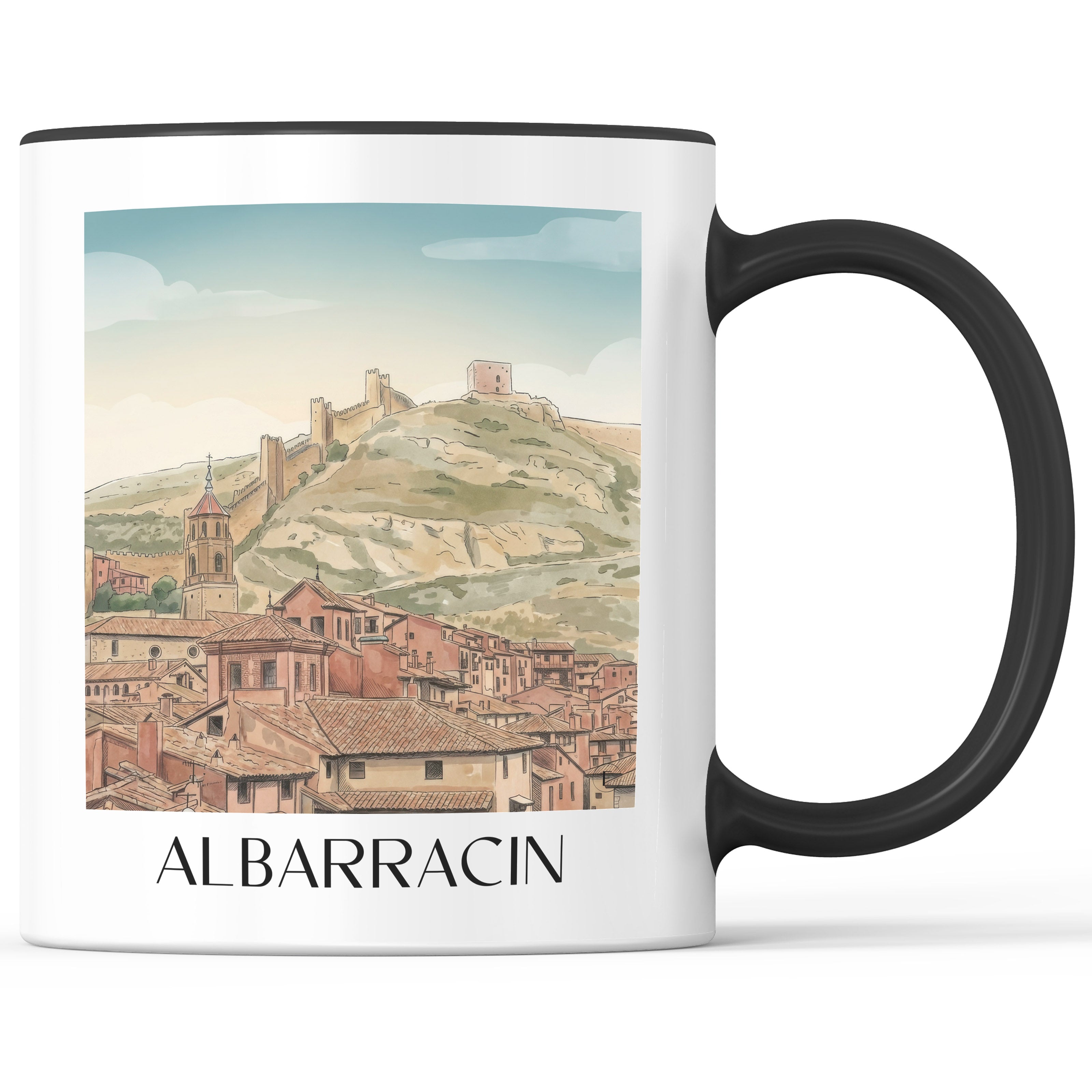 Albarracín Kaffeebecher - Spanien - Spanien Becher - Kaffeetasse im Aquarell Stil - favplace