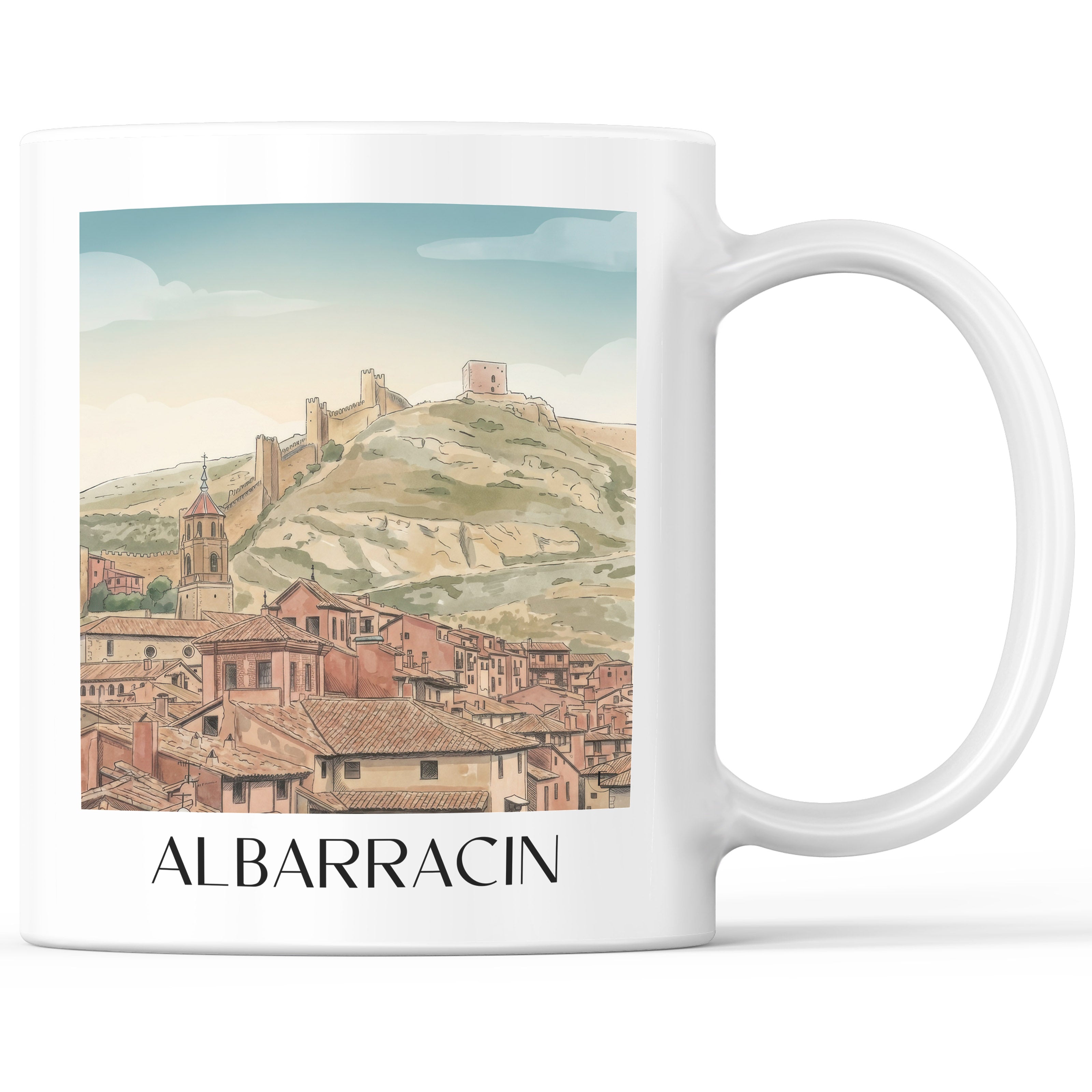 Albarracín Kaffeebecher - Spanien - Spanien Becher - Kaffeetasse im Aquarell Stil - favplace