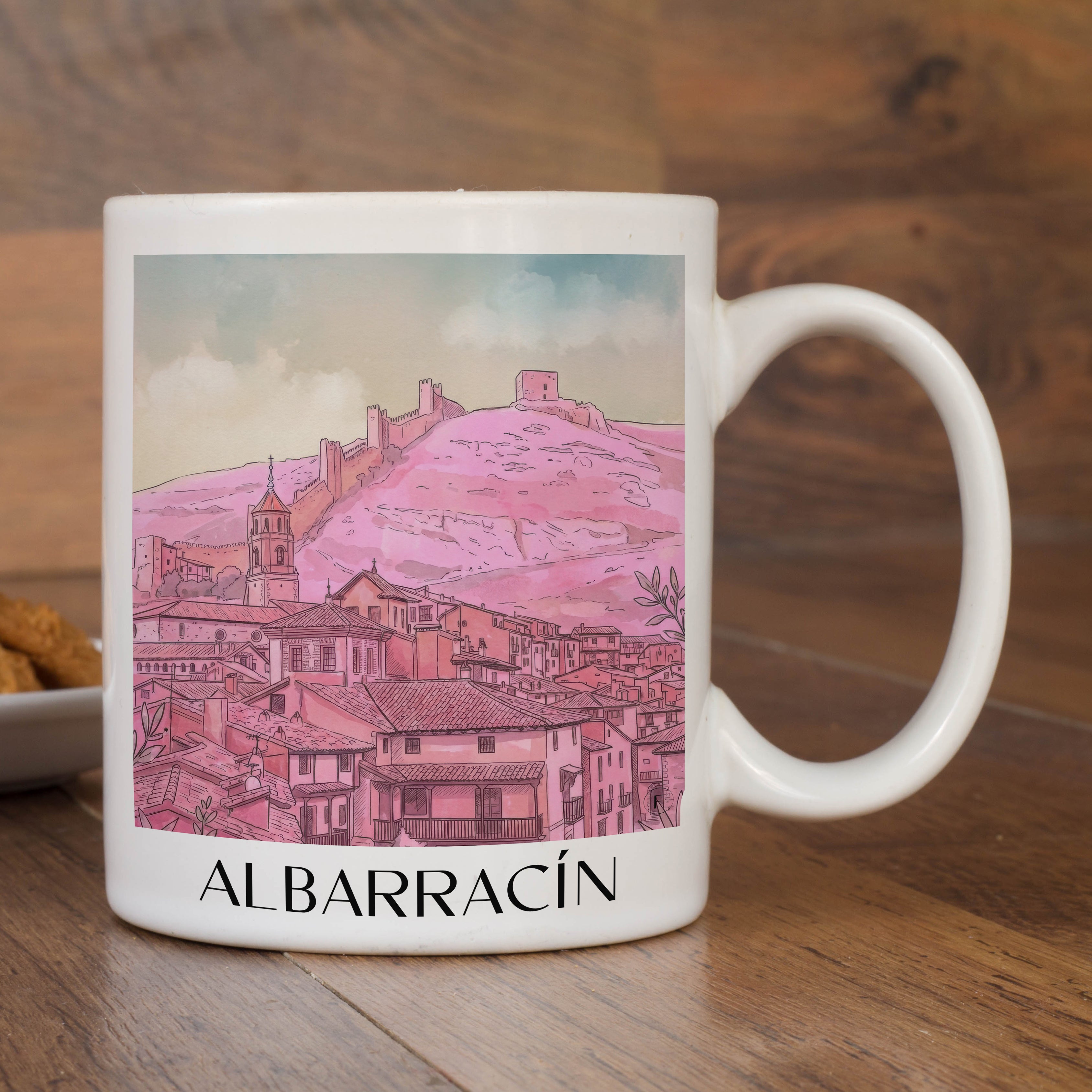 albarracín-spanien-spanien-und-spanien-kaffeebecher-aquarell-pink-rosa