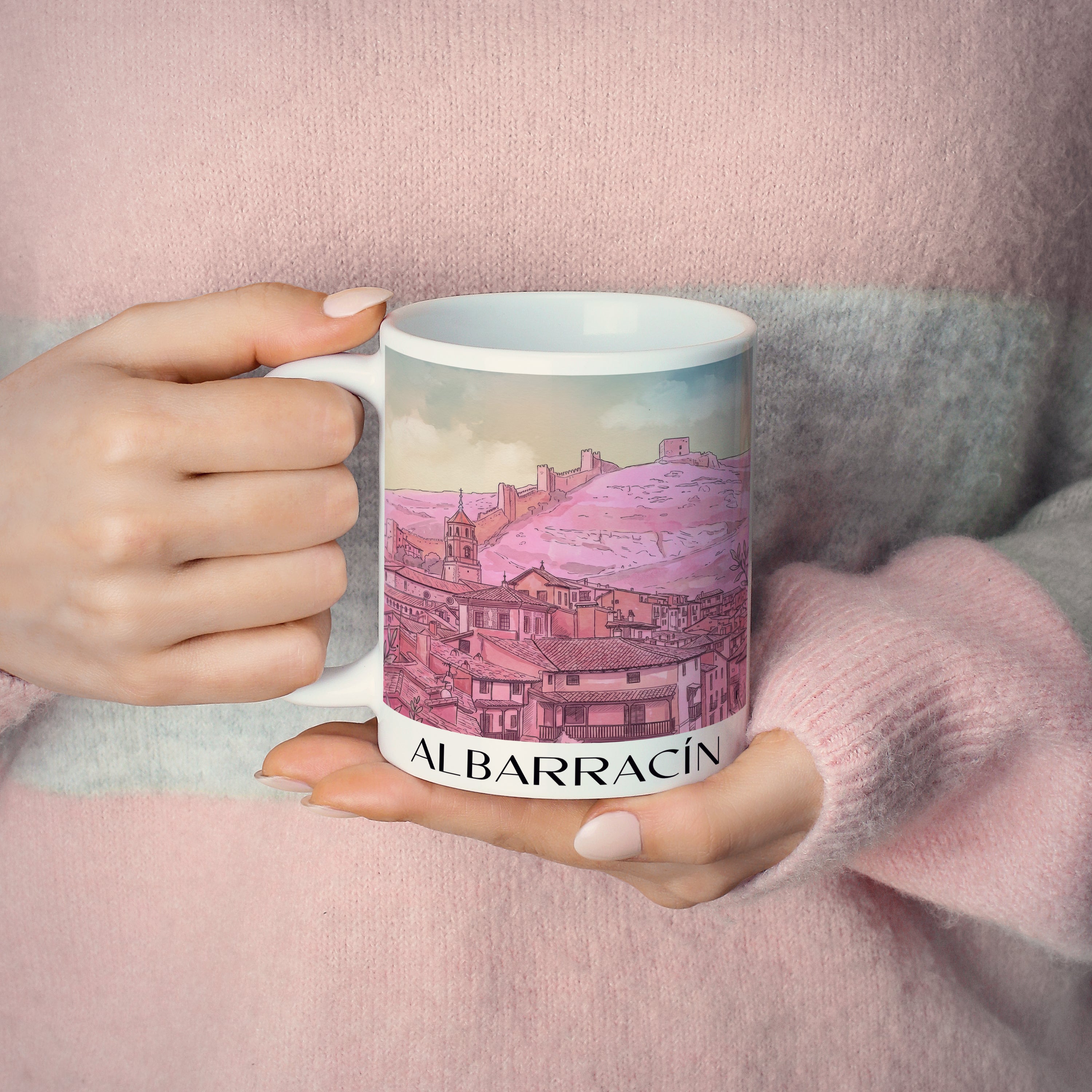 albarracín-spanien-spanien-und-spanien-kaffeebecher-aquarell-pink-rosa