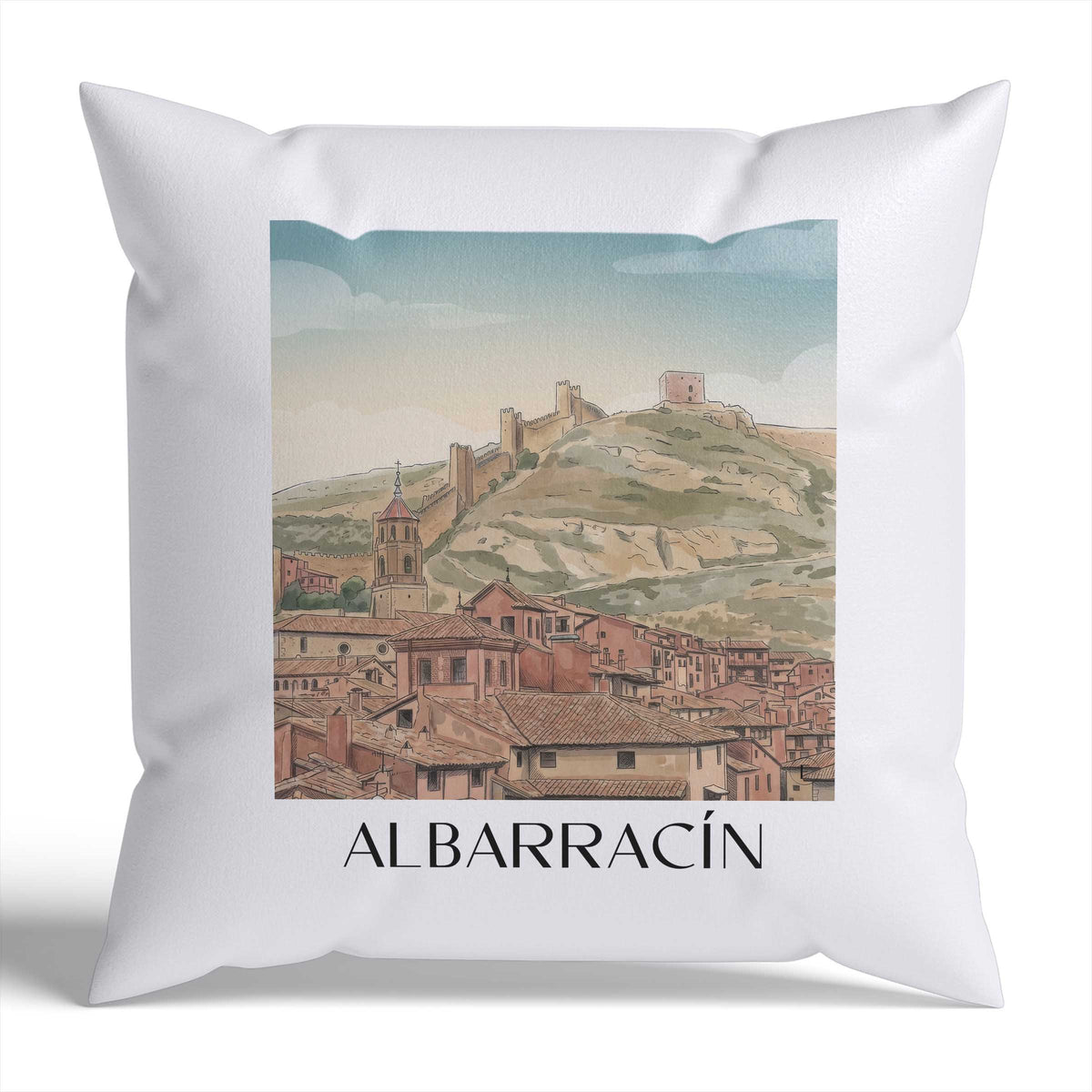 albarracín-spanien-spanien-kissenbezug-aquarell