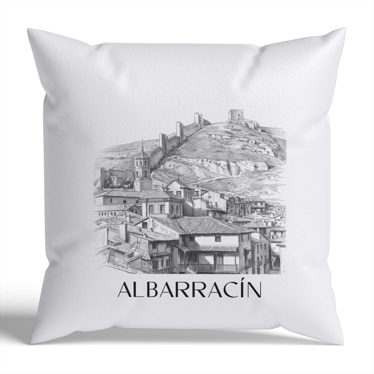 Albarracín Kissenhülle - Zierkissen Bezug - Spanien - Spanien Kissen bzw. Kissenbezug im Zeichnung Stil - favplace