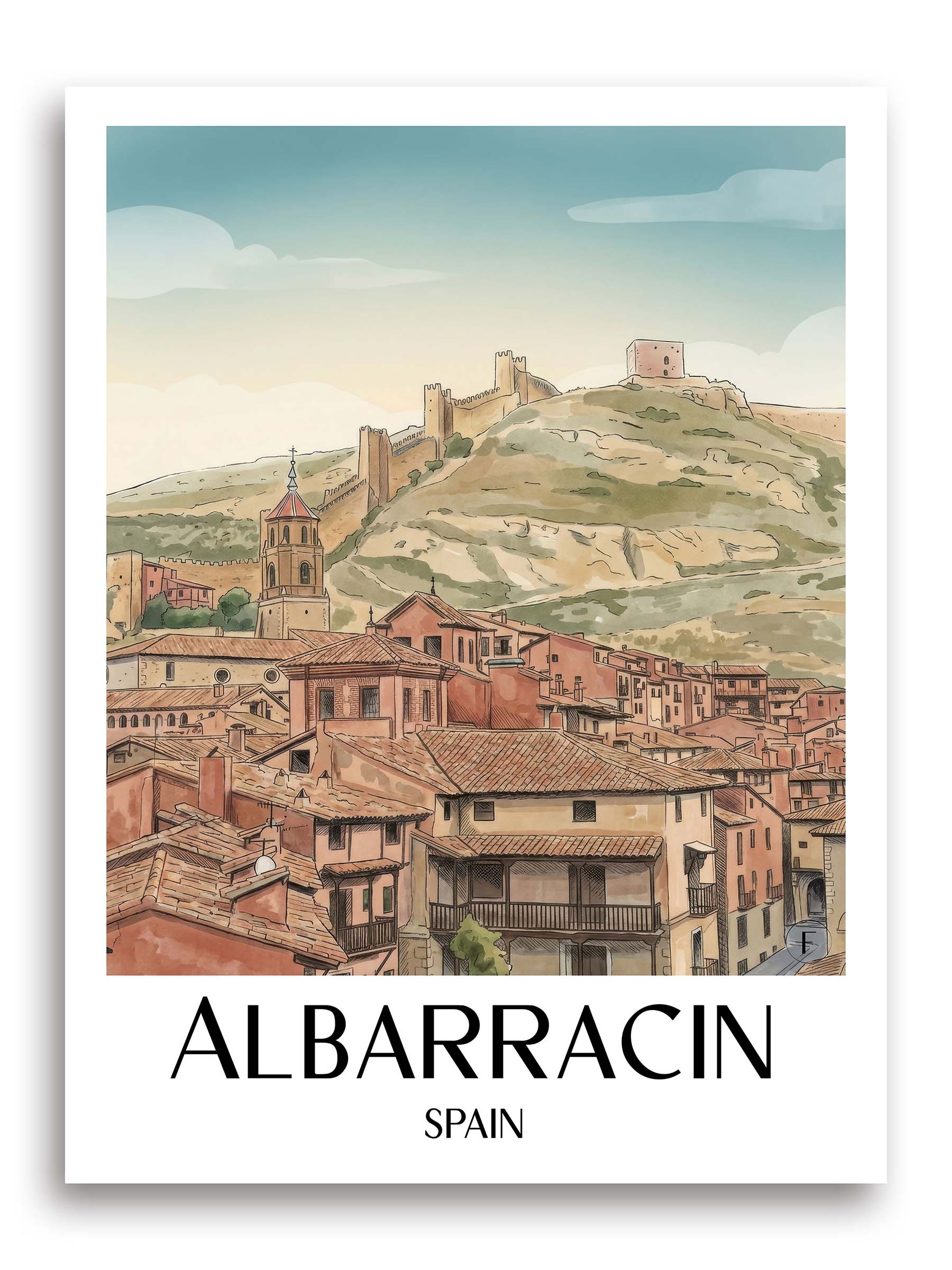 Albarracín Poster - Spanien - Spanien Kunstdruck - Aquarell von A4 bis A1 - favplace