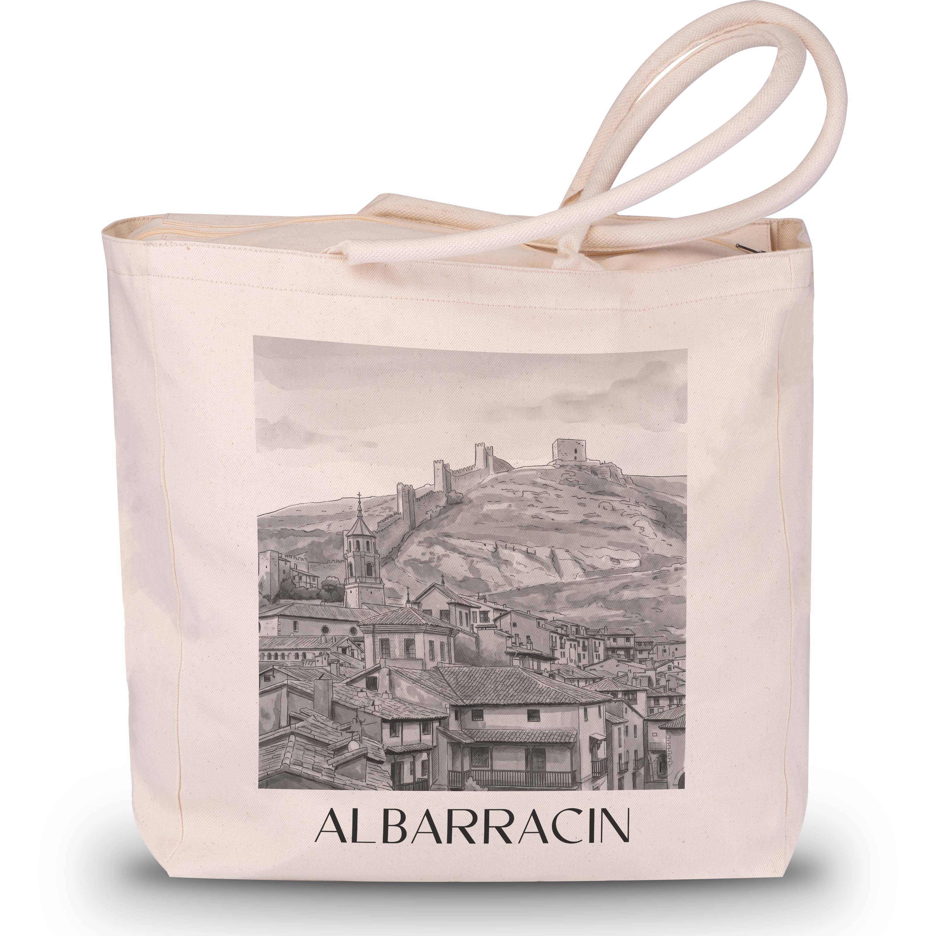 Albarracín Shopping Tasche - Spanien - Spanien Tote Bag - Einkaufstasche im Aquarell Schwarz-Weiß Stil - favplace