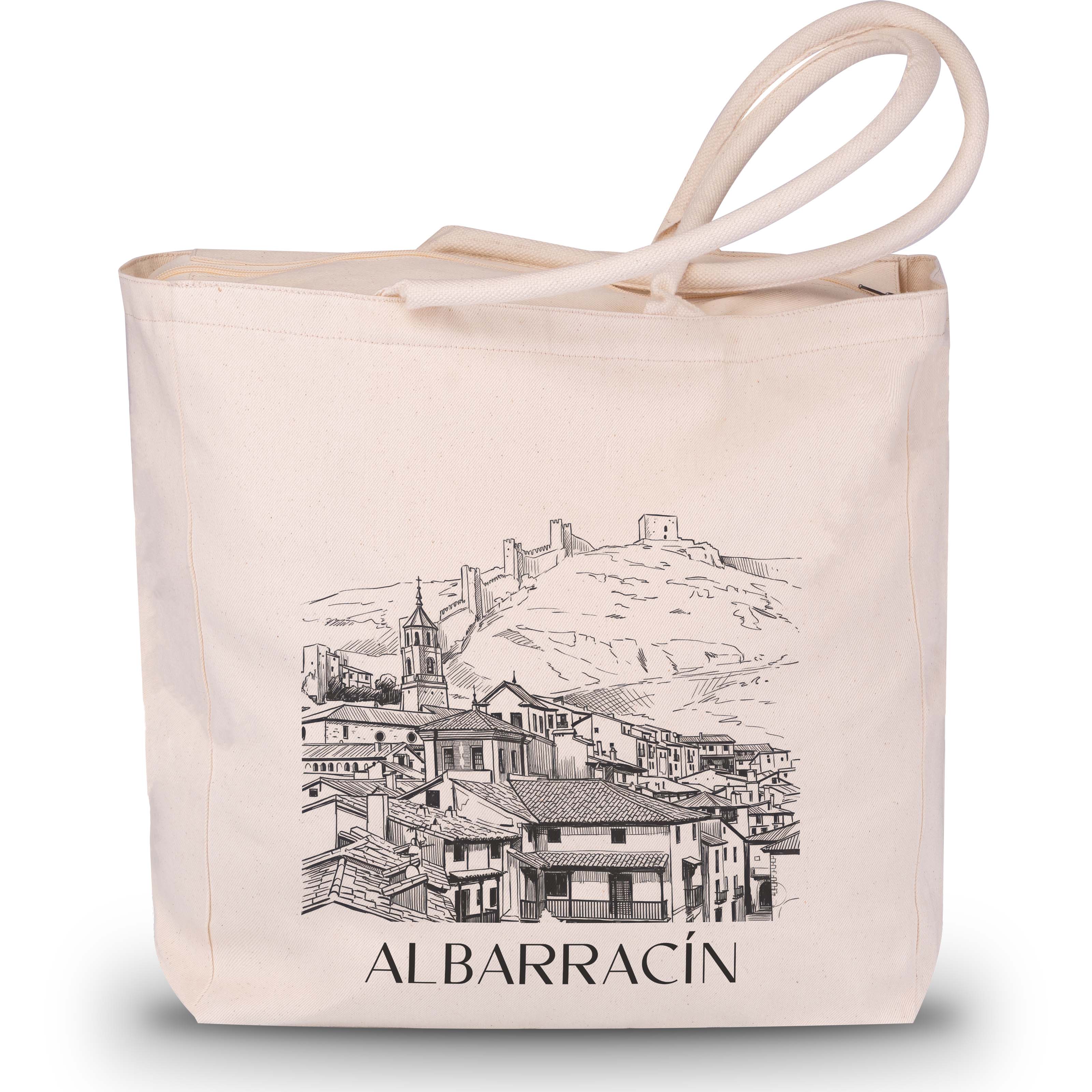 albarracín-spanien-spanien-einkaufstasche-skizze
