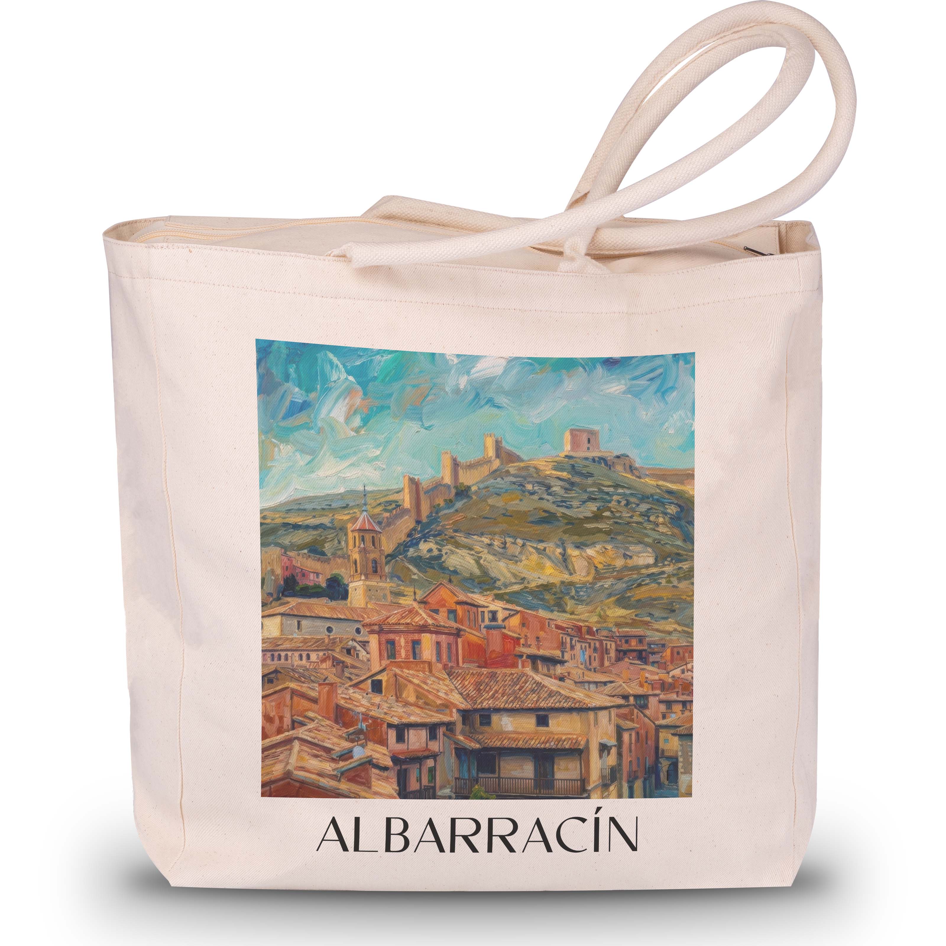 albarracín-spanien-spanien-einkaufstasche-oil-painting-oelgemaelde