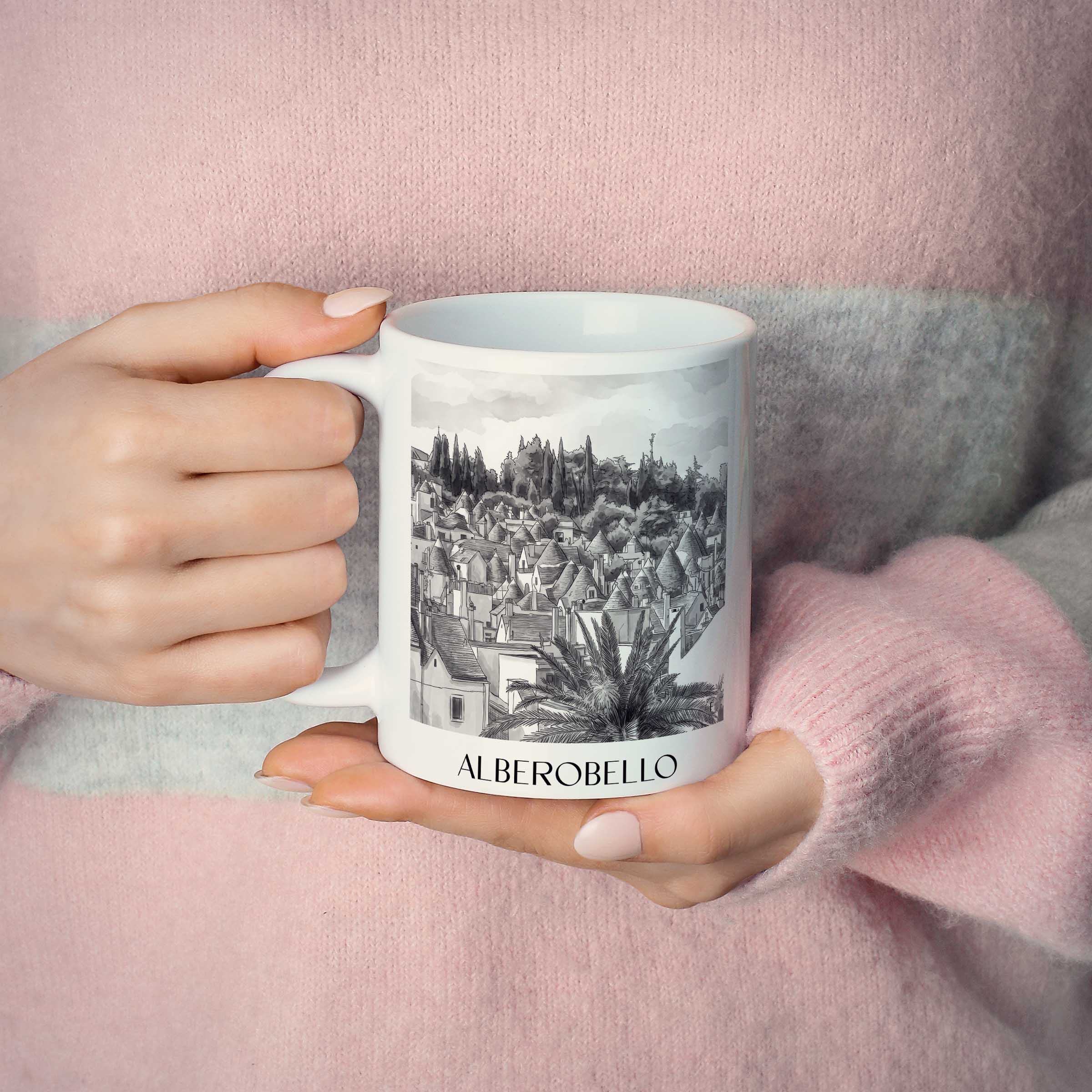alberobello-italien-kaffeebecher-aquarell-schwarz-weiss