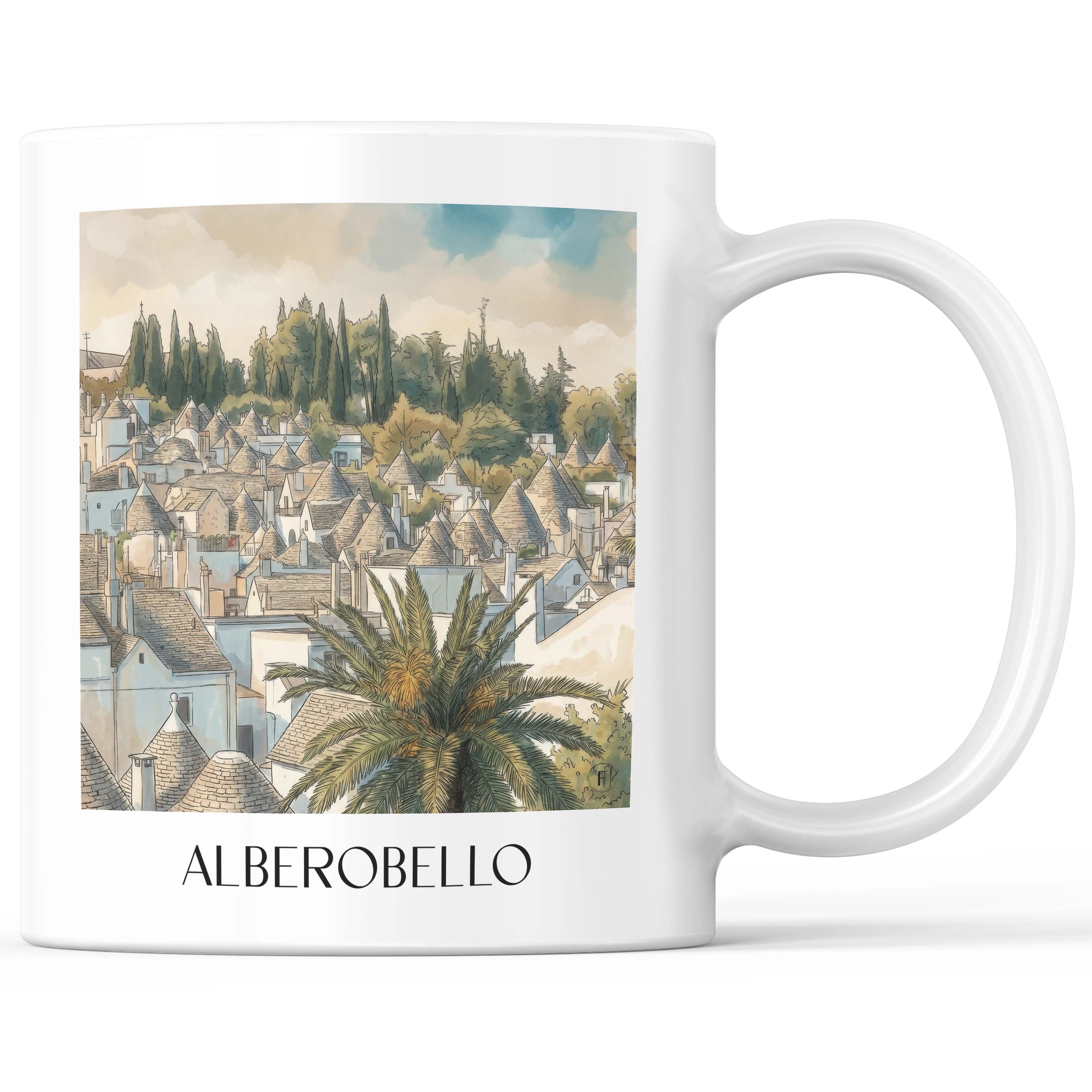 Alberobello - Italien Becher - Kaffeetasse im Aquarell Stil - favplace