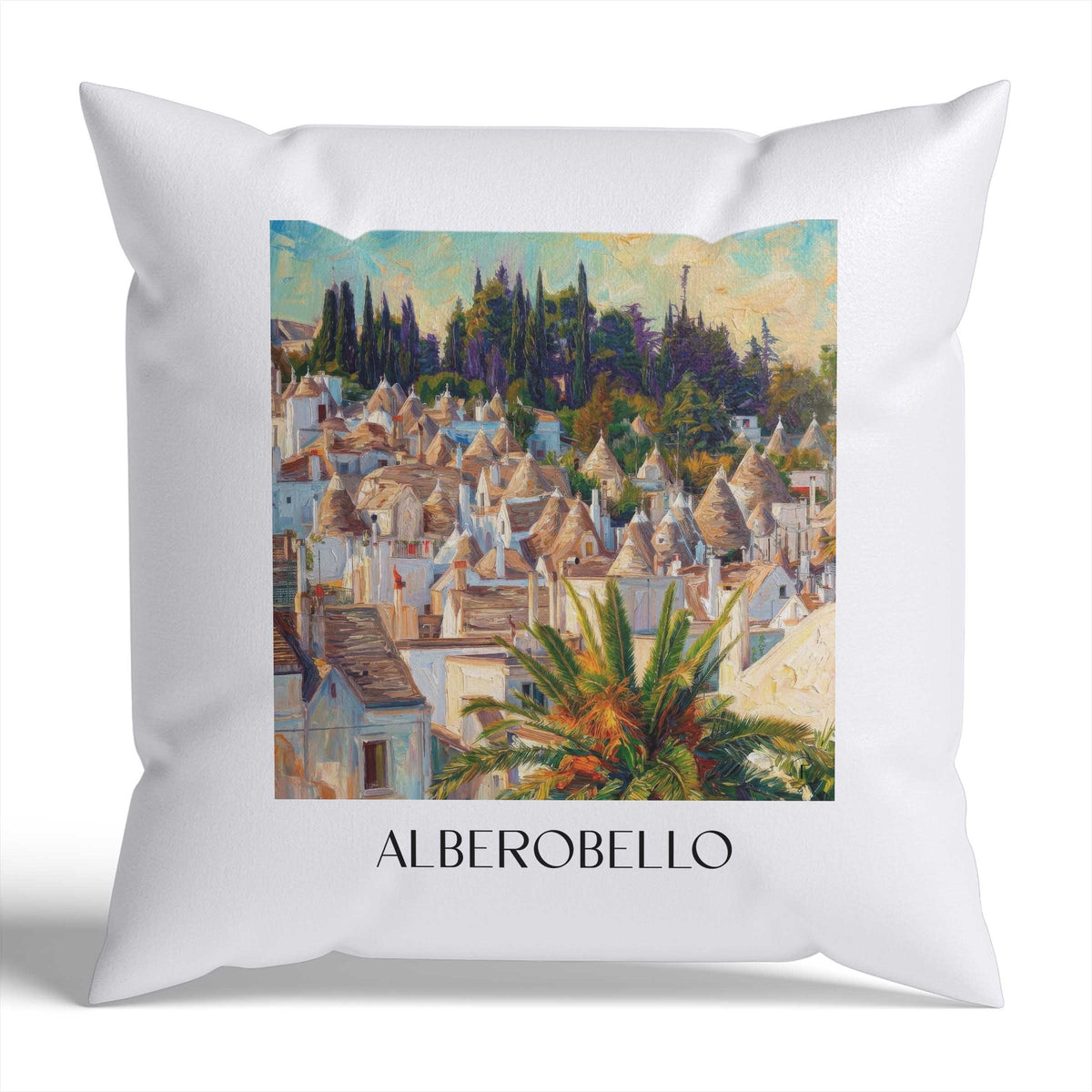 Alberobello Kissenhülle - Zierkissen Bezug - Italien - Italien Kissen bzw. Kissenbezug im Ölgemälde Stil - favplace