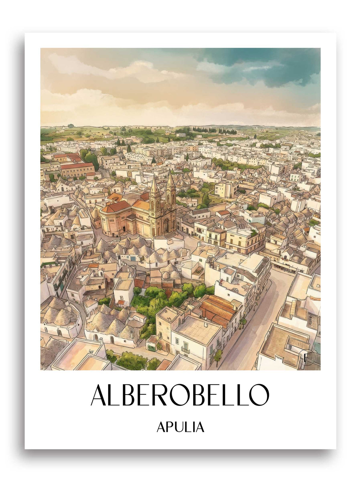 Alberobello Poster - Apulien - Italien Kunstdruck - Aquarell von A4 bis A1 - favplace