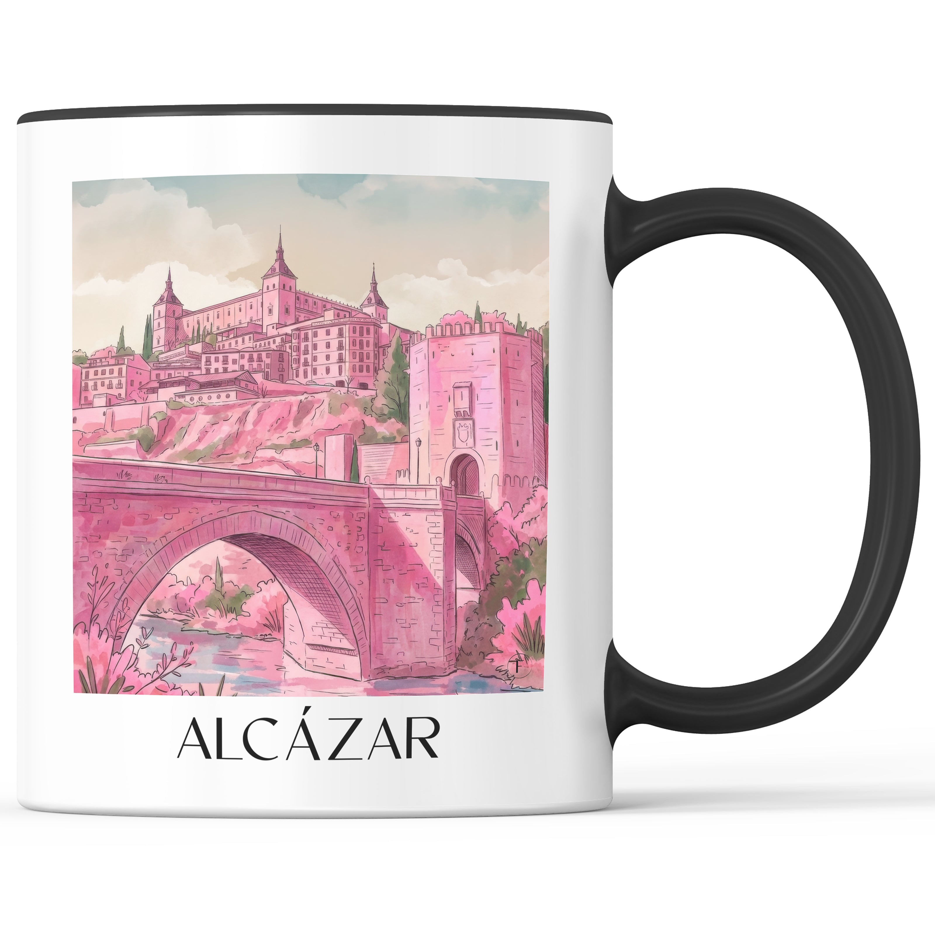 Alcázar Kaffeebecher - Toledo - Spanien Becher - Kaffeetasse im Aquarell Pink Stil - favplace