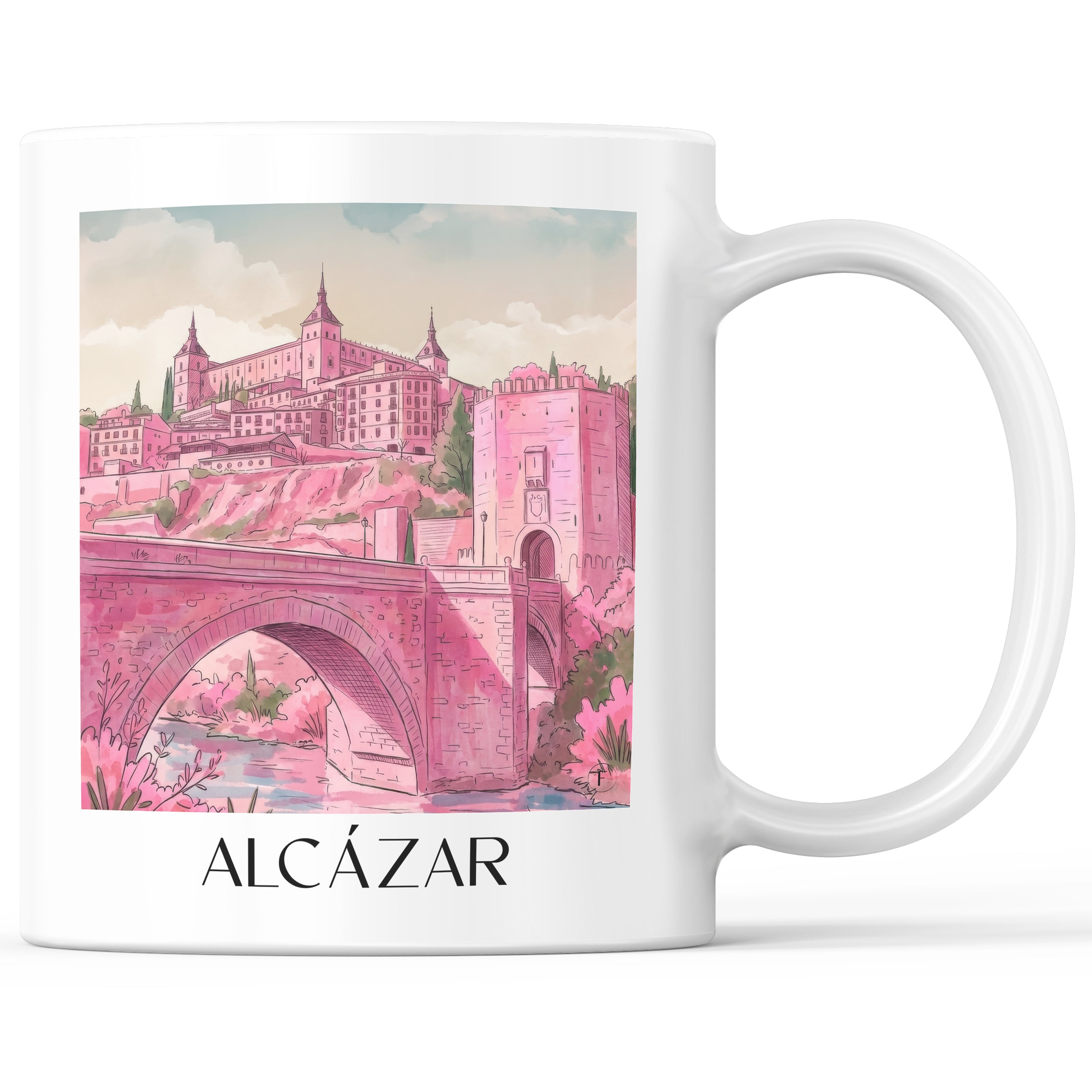 Alcázar Kaffeebecher - Toledo - Spanien Becher - Kaffeetasse im Aquarell Pink Stil - favplace