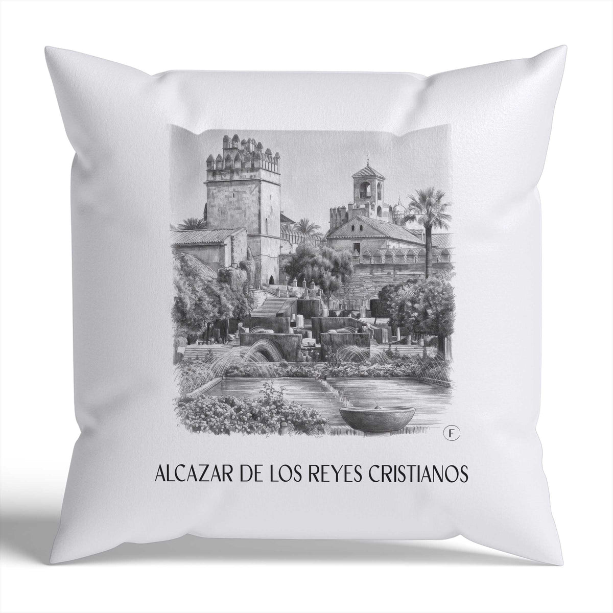 Alcázar de los Reyes Cristianos Kissenhülle - Zierkissen Bezug - Córdoba - Spanien Kissen bzw. Kissenbezug im Zeichnung Stil - favplace