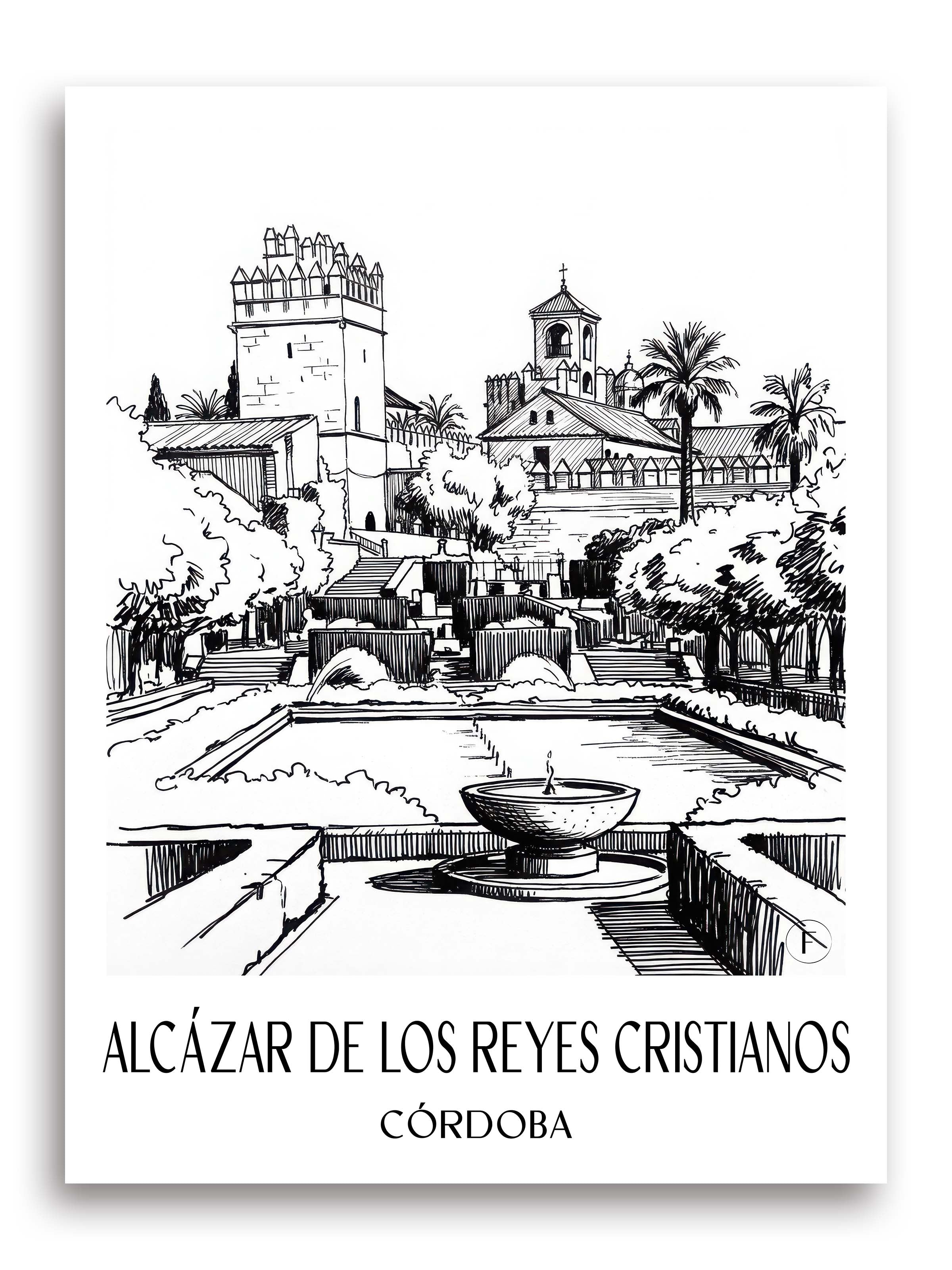 alcázar-de-los-reyes-cristianos-córdoba-spanien-poster-skizze