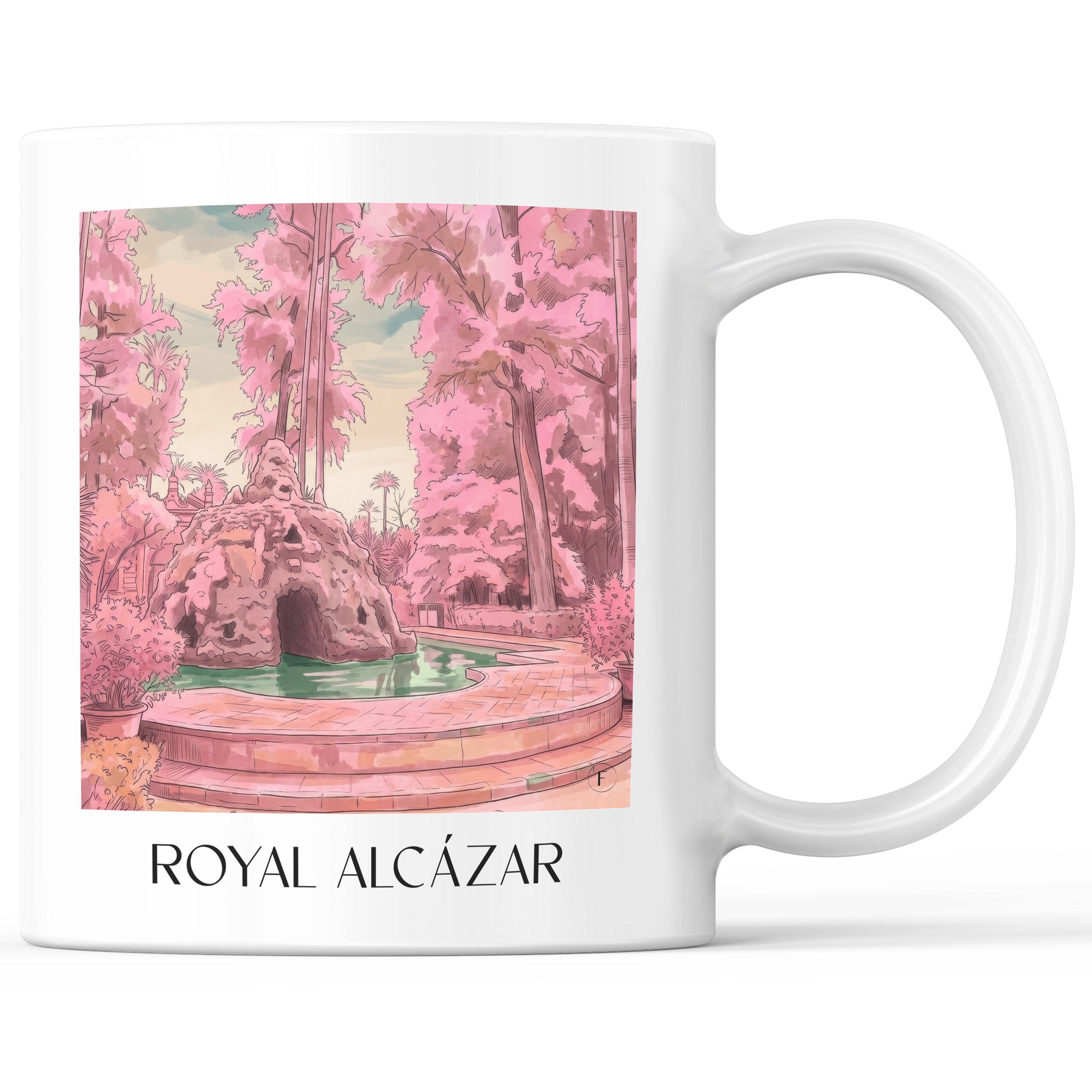 Alcazár Kaffeebecher - Sevilla - Spanien Becher - Kaffeetasse im Aquarell Pink Stil - favplace
