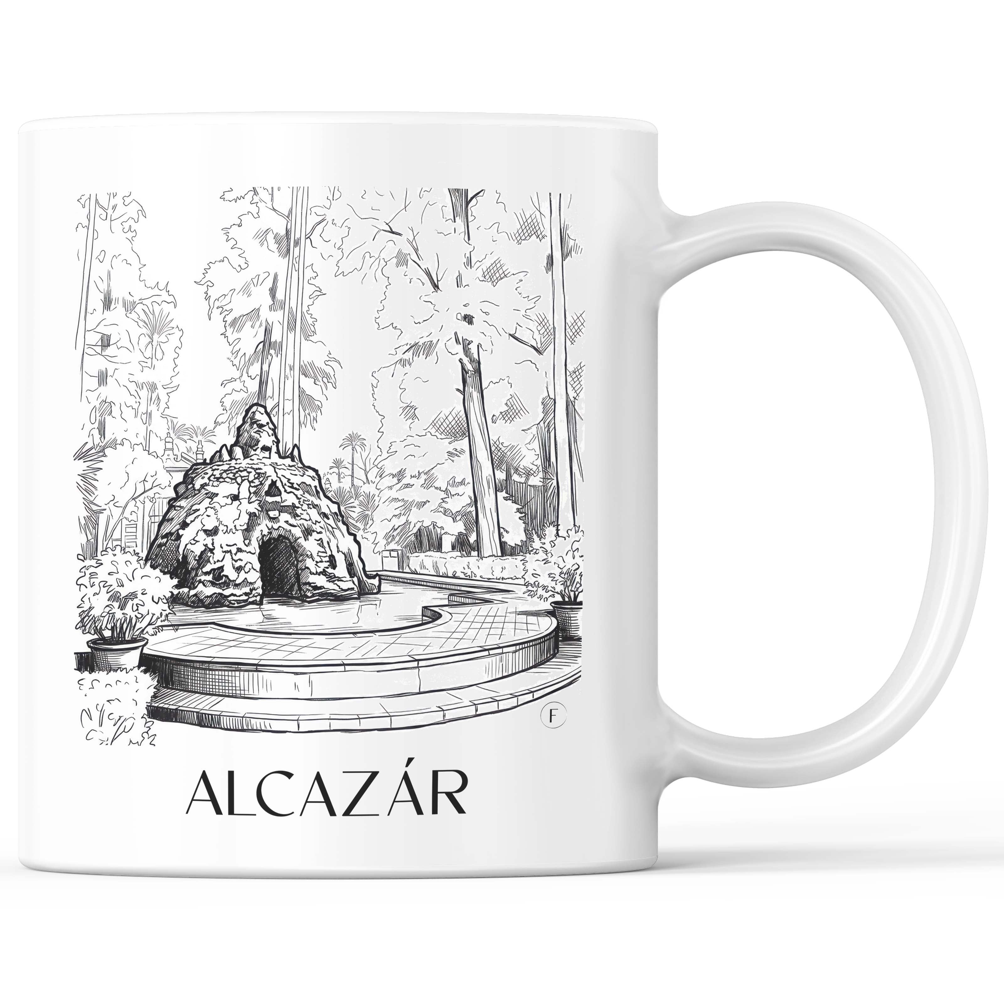 Alcazár Kaffeebecher - Sevilla - Spanien Becher - Kaffeetasse im Skizze Stil - favplace