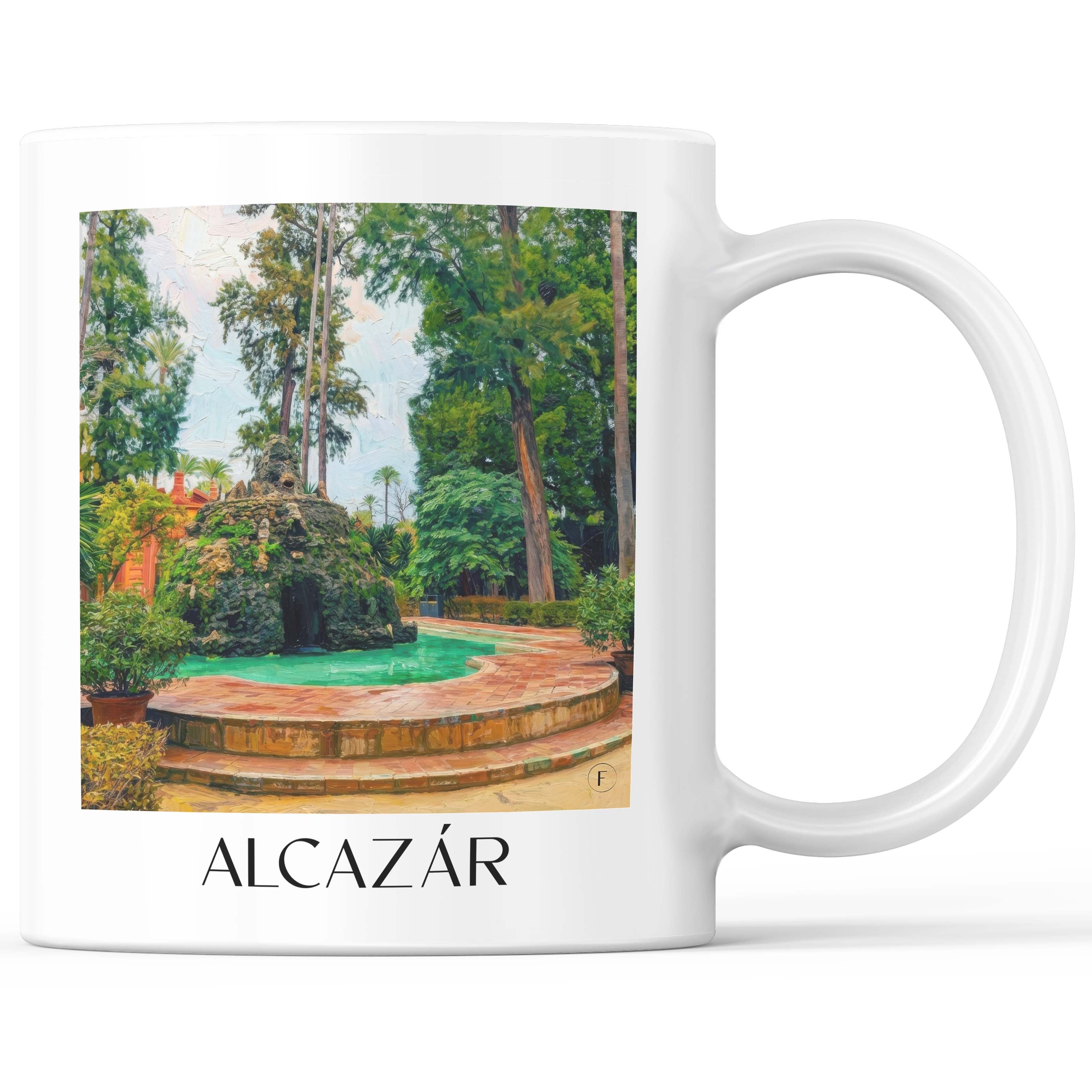 Alcazár Kaffeebecher - Sevilla - Spanien Becher - Kaffeetasse im Ölgemälde Stil - favplace