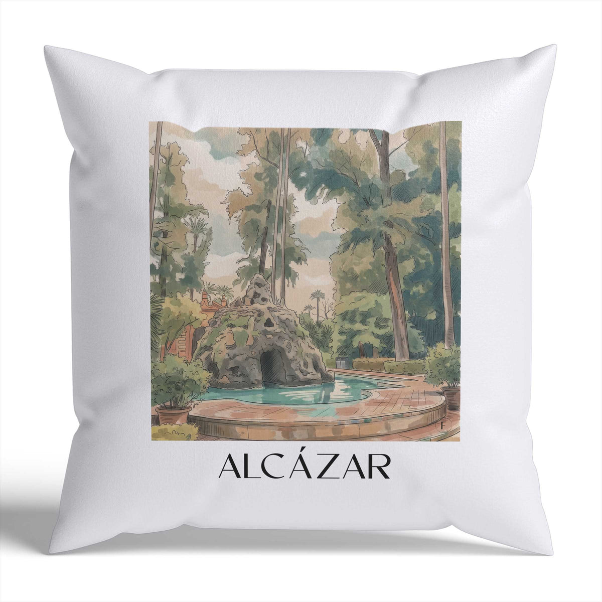 alcazár-sevilla-spanien-kissenbezug-aquarell