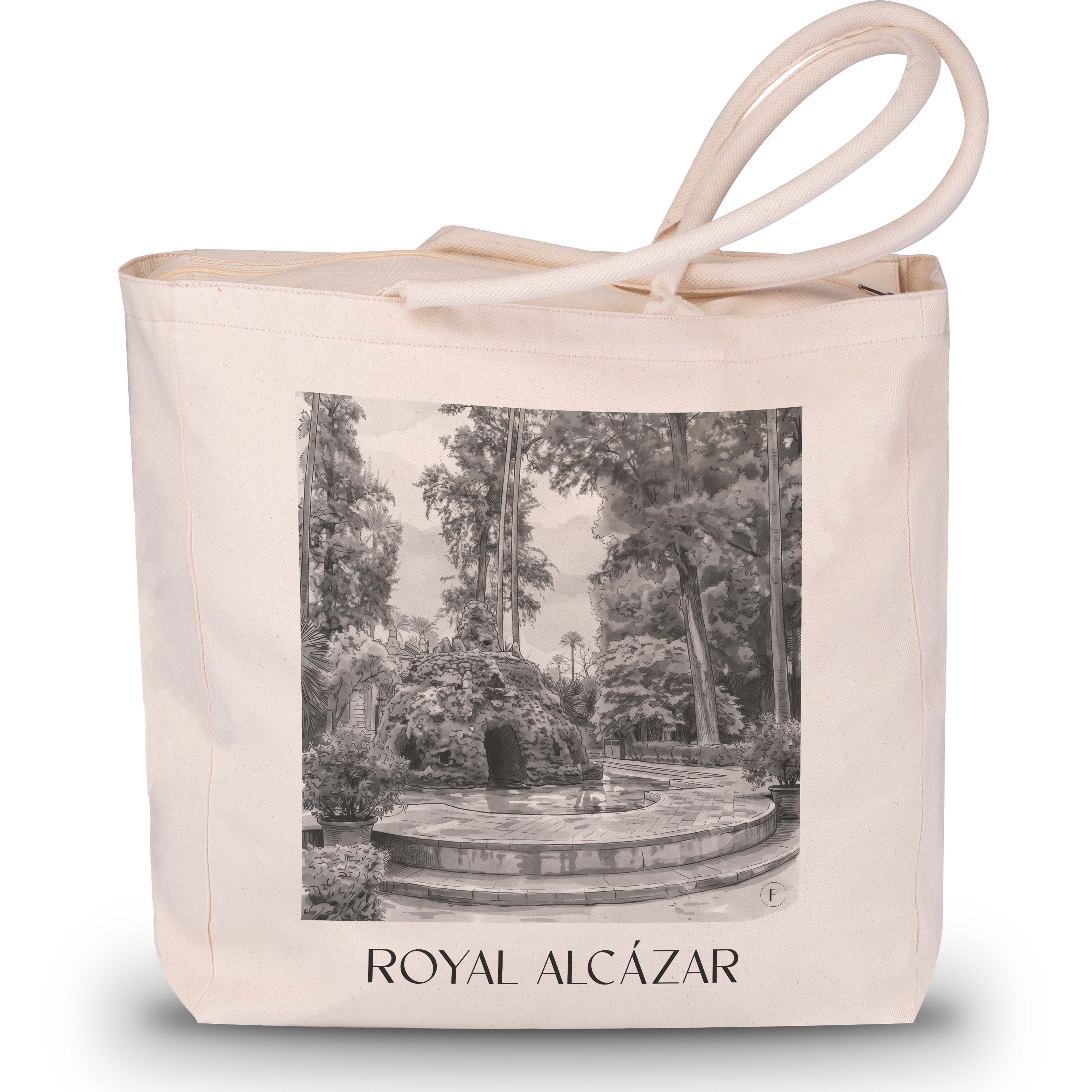 Alcazár Shopping Tasche - Sevilla - Spanien Tote Bag - Einkaufstasche im Aquarell Schwarz-Weiß Stil - favplace
