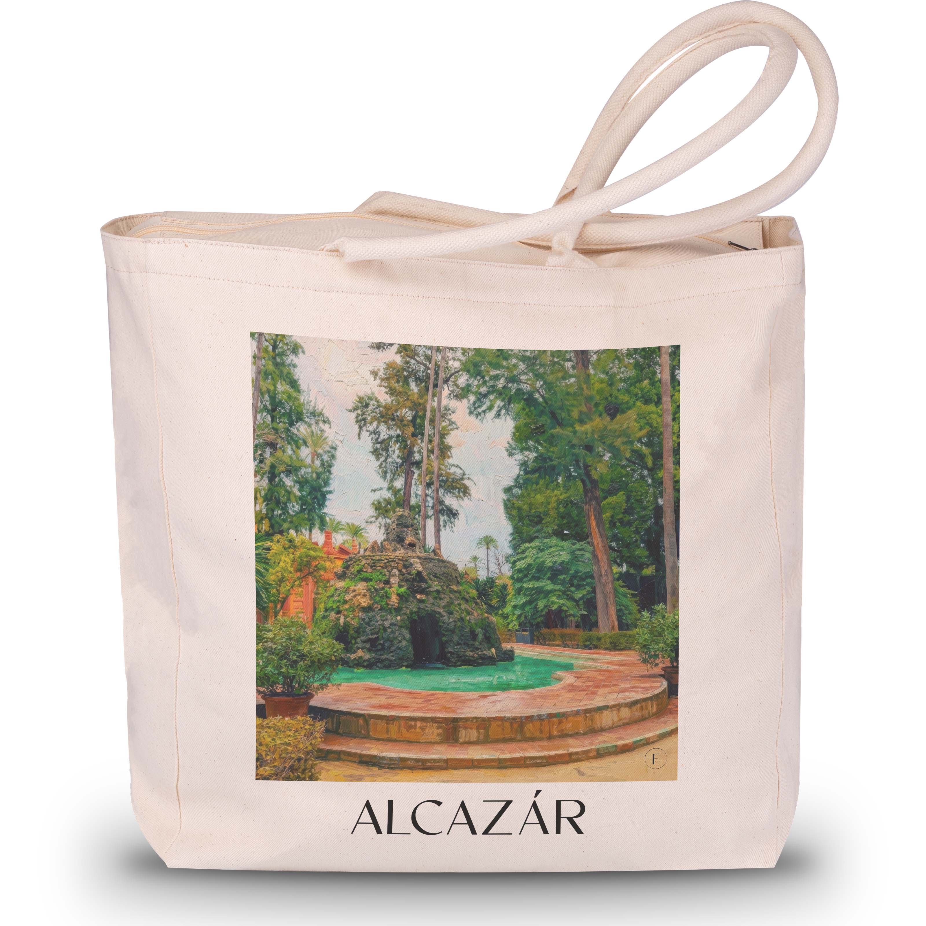 alcazár-sevilla-spanien-einkaufstasche-oil-painting-oelgemaelde