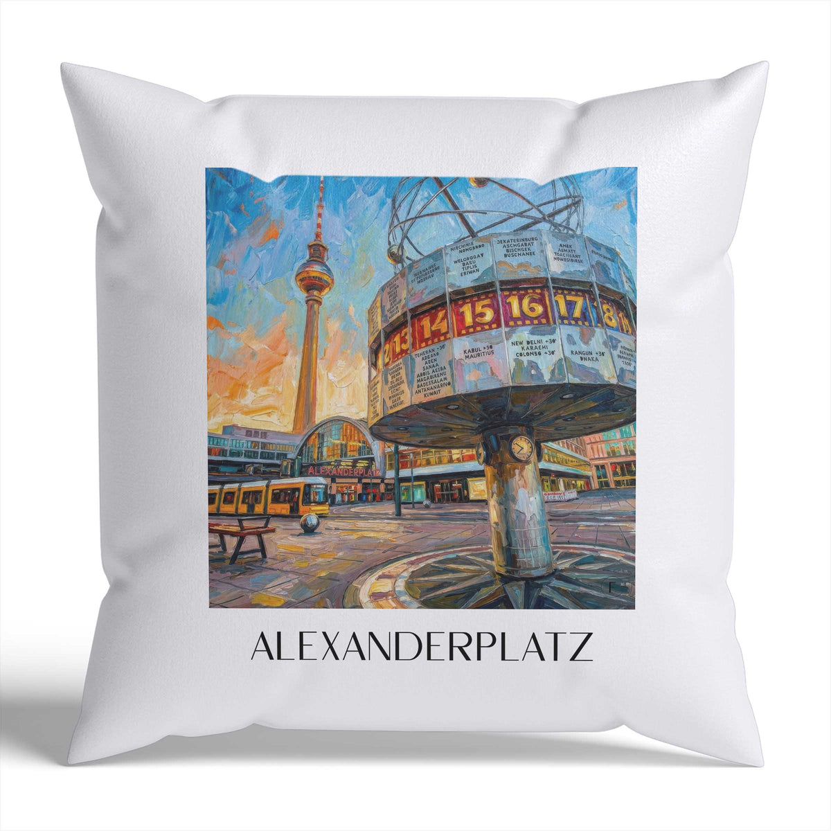 Alexanderplatz Kissenhülle - Zierkissen Bezug - Berlin - Deutschland Kissen bzw. Kissenbezug im Ölgemälde Stil - favplace