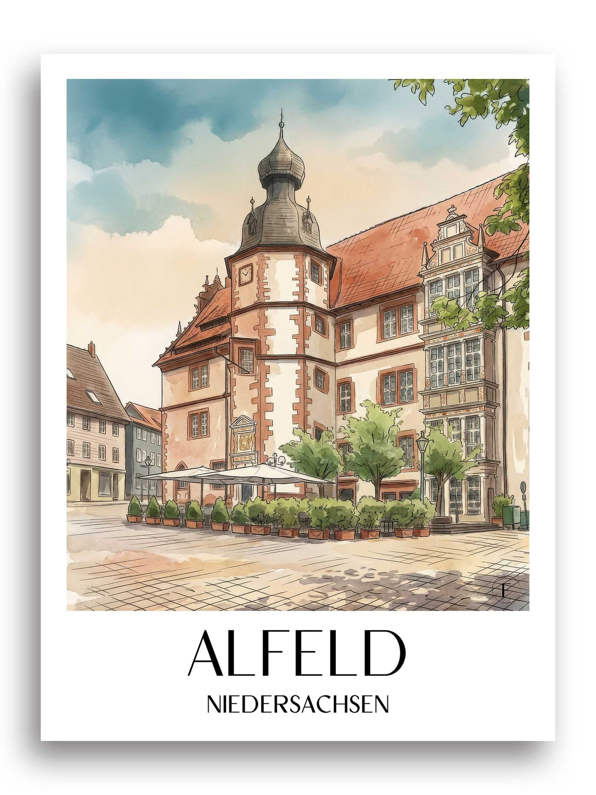 alfeld-niedersachsen-deutschland-poster-aquarell